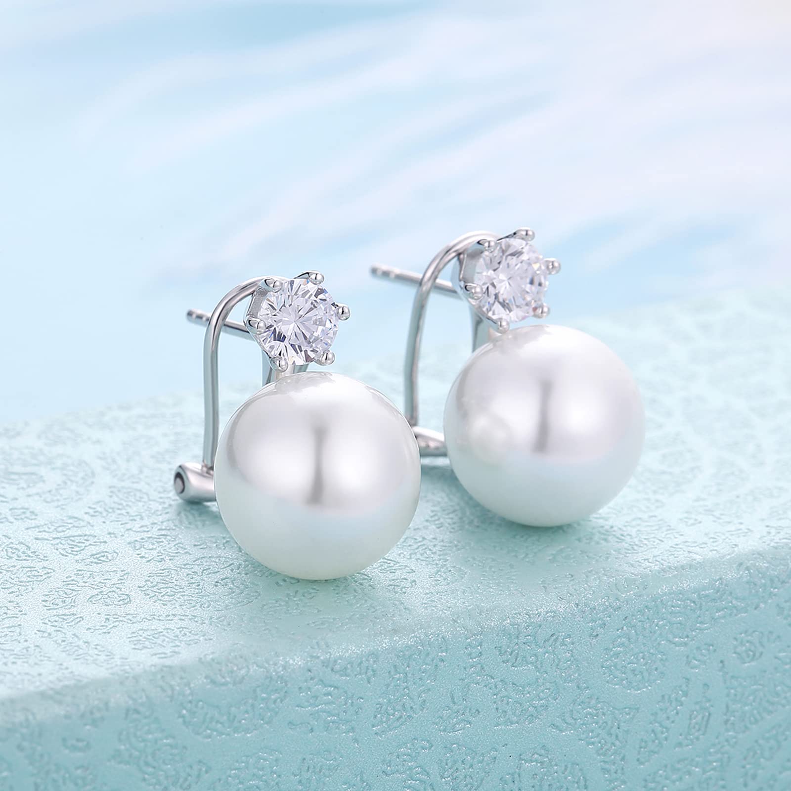 Orecchini Perle Donnain Argento Sterling 925 Perla Orecchini a Bottone Perle Zrconi Diamantati Gioielli Regali per Donne Matrimonio Spose 10/12 mm