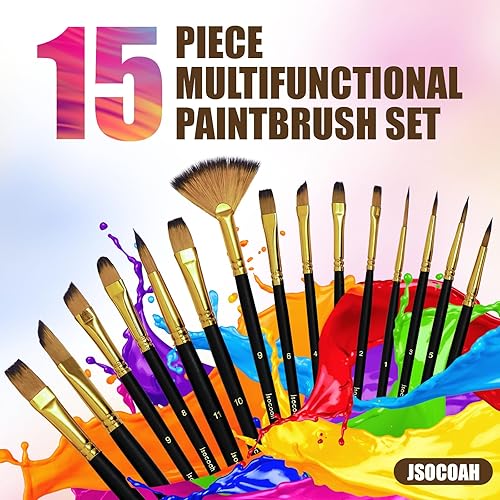 Miniatura 5 de Juego de pinceles de pintura de 15 piezas, pinceles profesionales para niños y adultos, perfectos para lienzo, tela, acuarela, óleo o pintura