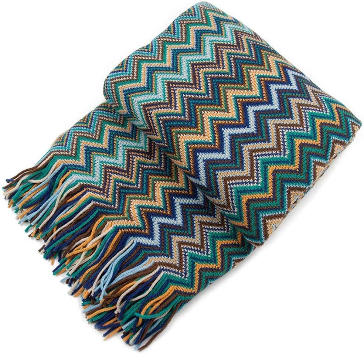 JUSTINLAU Yoga Blanket Bed Blankets, Turkish Throw Blankets, Boho Throw Blankets for Couch, Knitted Throw Blankets Hippie Throws Blankets for Sofa, Bathroom (blue)