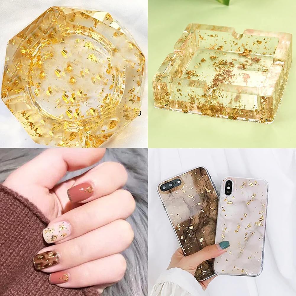 Cozylkx Shiny Metallic Foil Paper Flakes- 3g per Bag, for Resin DIY Crafts, Nail Art, Painting, Crafts Decor and Jewelry Making, Gold