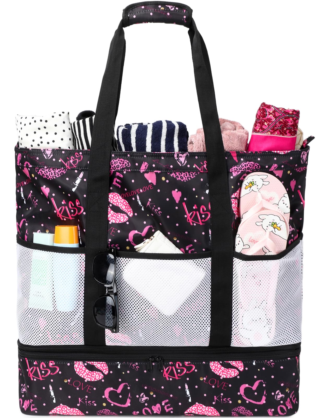 DSIUE Beach Bags with Cooler - Waterproof Sandproof Tote for Women - Large Pool Gym Travel Bag