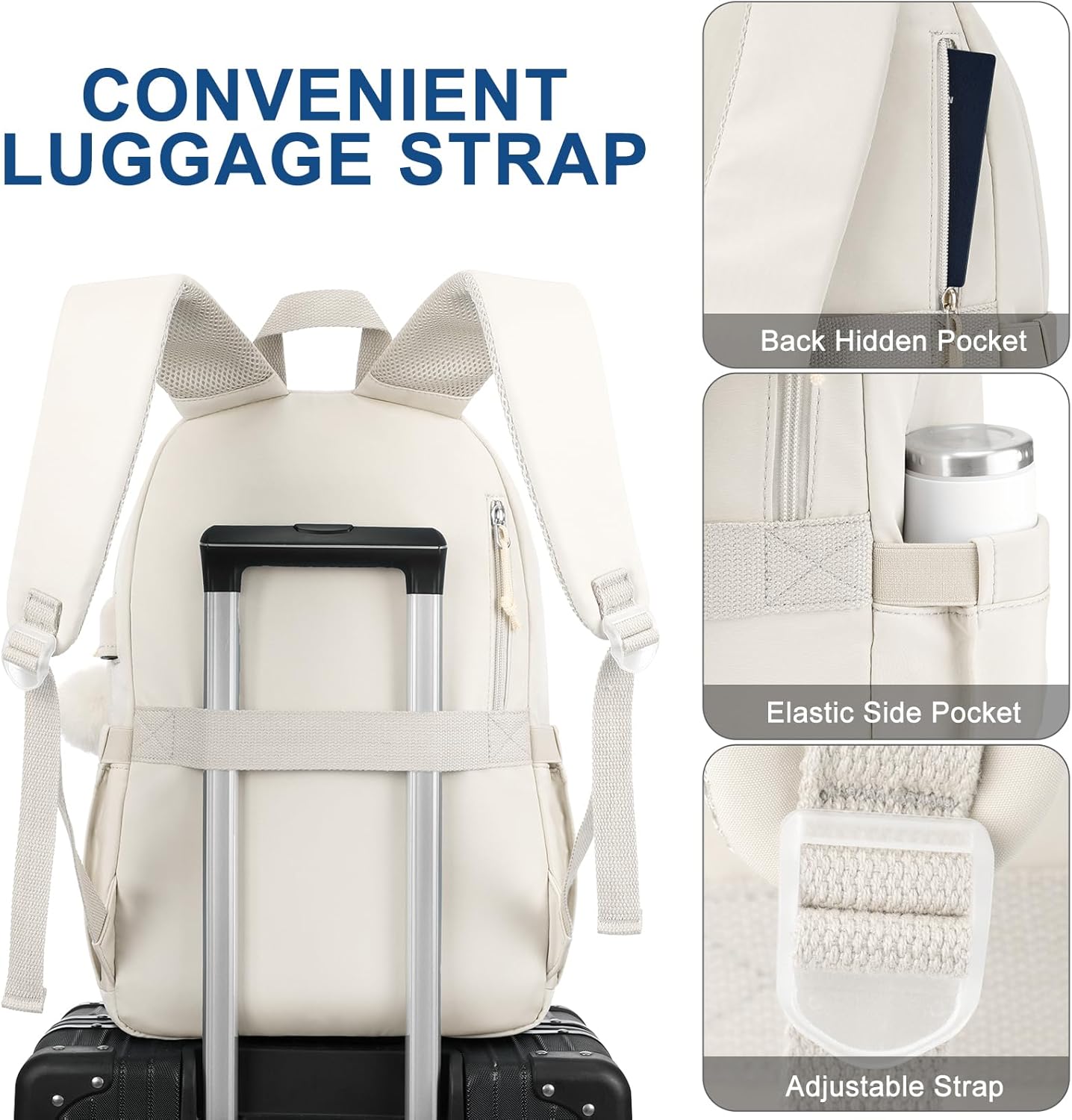 Backpacks for Girls, 15.6 Inch School Bag Cute Waterproof Laptop Bookbag Large College Backpack for Teen Women Students Anti Theft Travel Daypack, Beige - Image 5