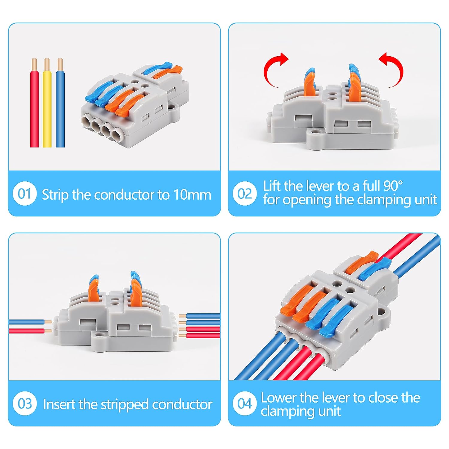 MELFIE 20PCS Lever Wire Connectors, 2 in 4 Out Quick Wire Connectors, Electrical Lever Nuts Wire Connectors Push-in Conductor Terminal Block AWG 28-12