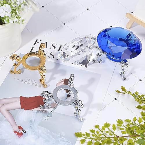 Miniatura 5 de AHANDMAKER Soporte de bola de cristal, 4 paquetes de soporte de esfera de cristal dorado y plateado, 2.8 pulgadas de diámetro, estilo antiguo,