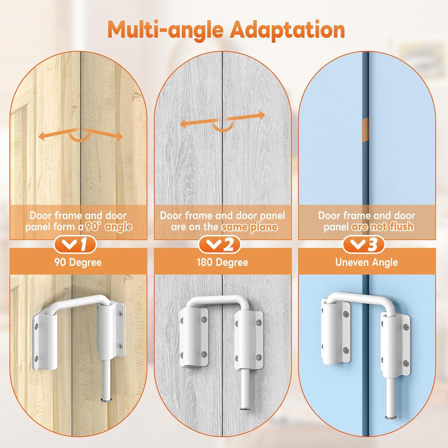 Upgraded Sliding Door Loop Lock, 90/180 Degree Multi-Angle Aluminum Alloy Gate Latches for Barn Door, Closet, Fence, Window, Patio - Security U-Bolt Latch Locks (White-4PCS)