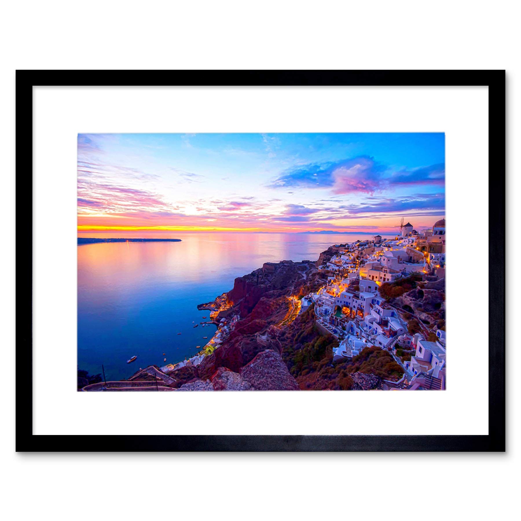 Wee Blue Coo Photo Landscape Seascape Santorini Greece Sunset Framed Print Picture F12X822