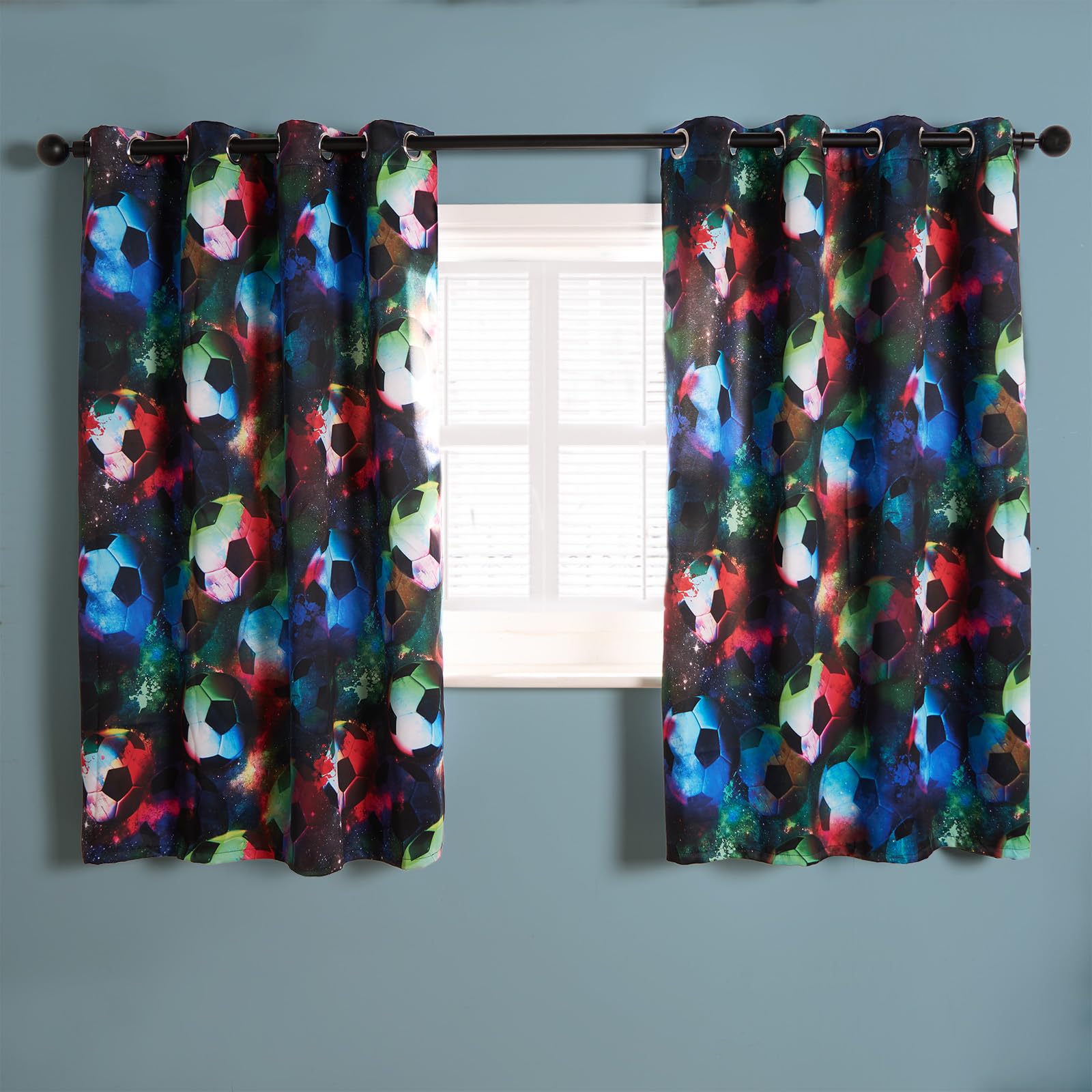 OHS Football Blackout Eyelet Curtain Panels Pair Of Kids Ring TopBlack46X72" from B&Q