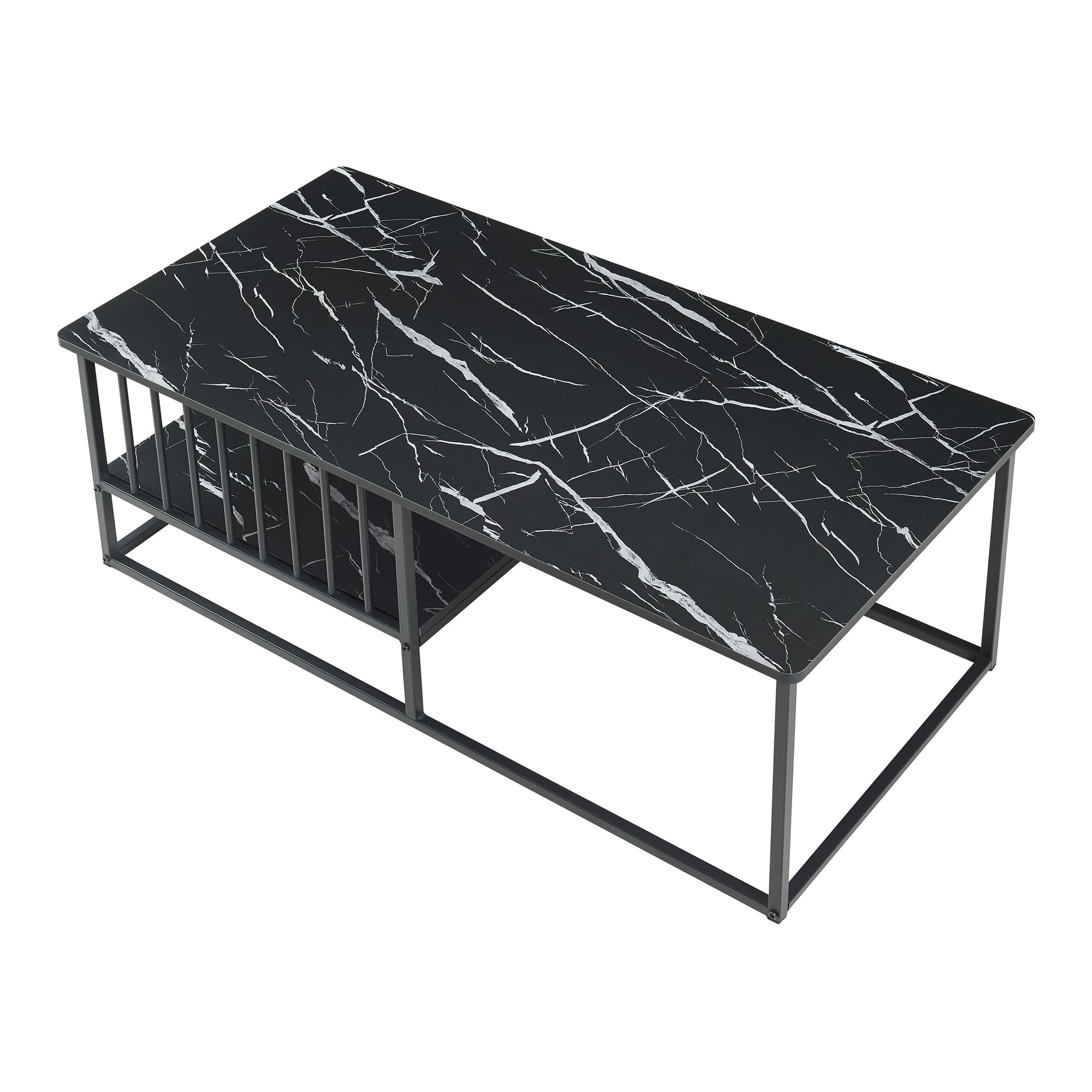 [en.casa] Couchtisch Raukurg Sofatisch mit einem Ablagefach Wohnzimmer 120 x 60 x 44 cm rechteckig Metallgestell Marmoroptik, schwarz