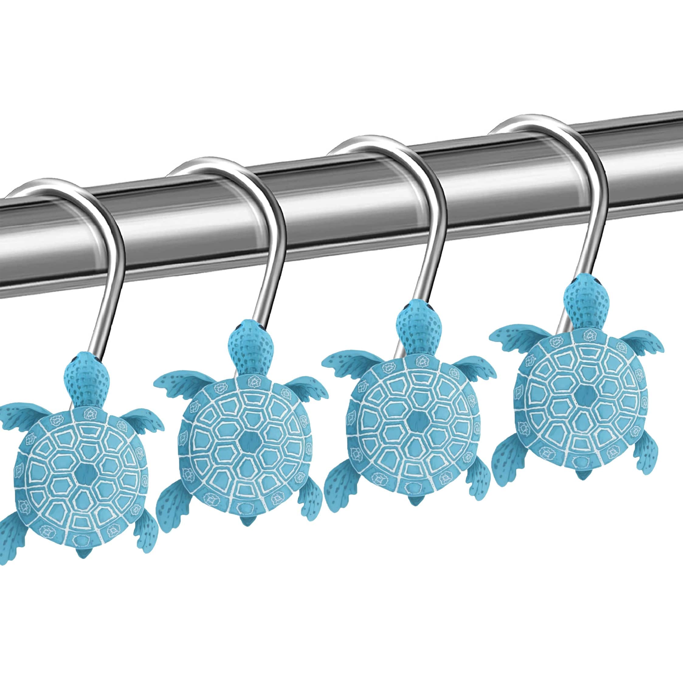 Sea Turtle Shower Curtain Hooks Rings【12pack】, Decorative Tropical Bathroom Accessories, Coastal Bathroom Decor, Beach Theme, Silver Rust Proof Hooks for Rod, Anti-Corrosion Hanger…