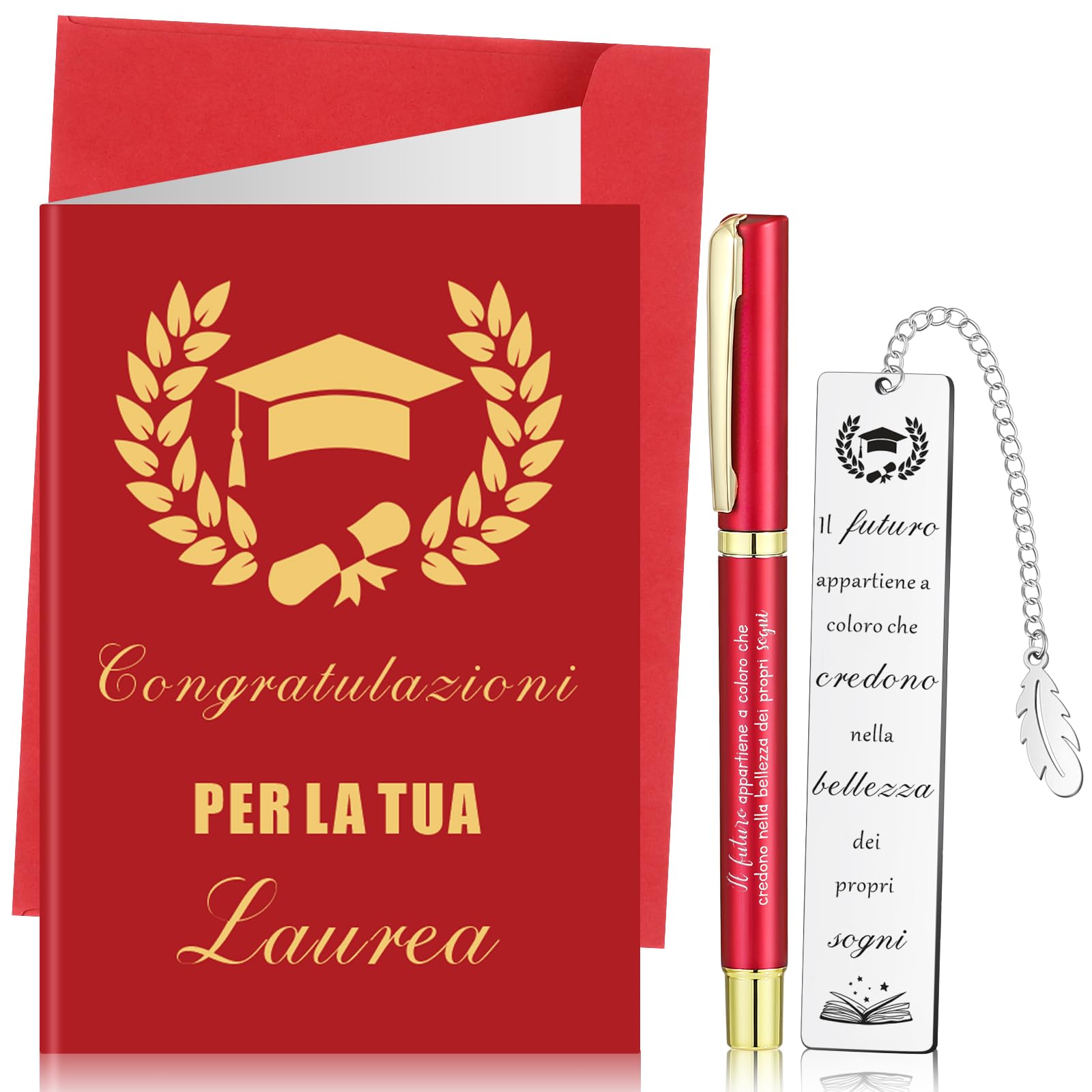 Biglietto di congratulazioni per la laurea con motivo a penne e matite white