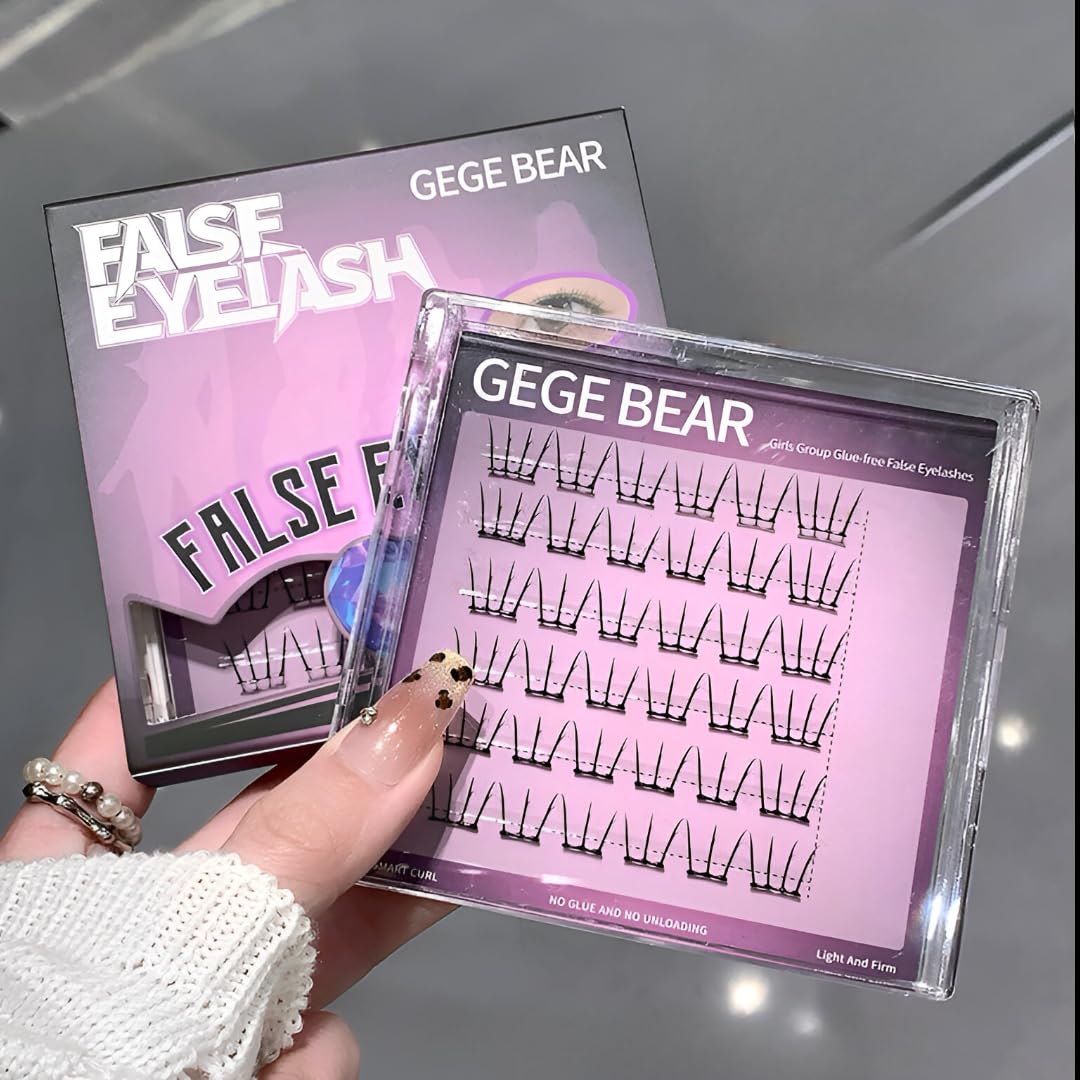 Gege Bear Non Adhesive Eyelash Clusters | Transparent Stem Lightweight Lashes | Glue Free Eye Makeup | Natural Volume & Length | Long Lasting Curl Retention | Purple Heart Packaging | Mess Free Quick Install | Protective Case Included | Featherlight Korean Kawaii Style Eyelashes | Teen Girl Woman Cosmetic-picture-12
