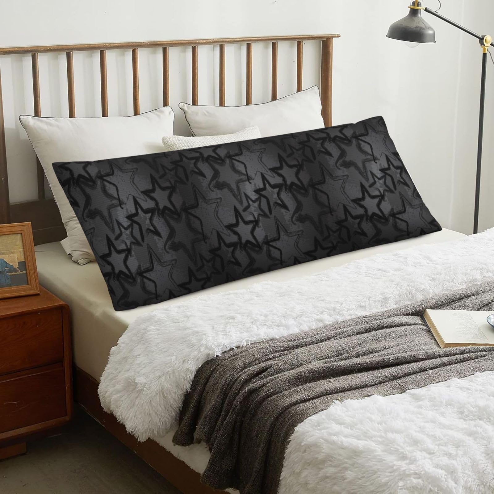 Star Pattern Gray, Body Pillow Cover with Zipper,Long Body Pillowcase 20 x 60 in