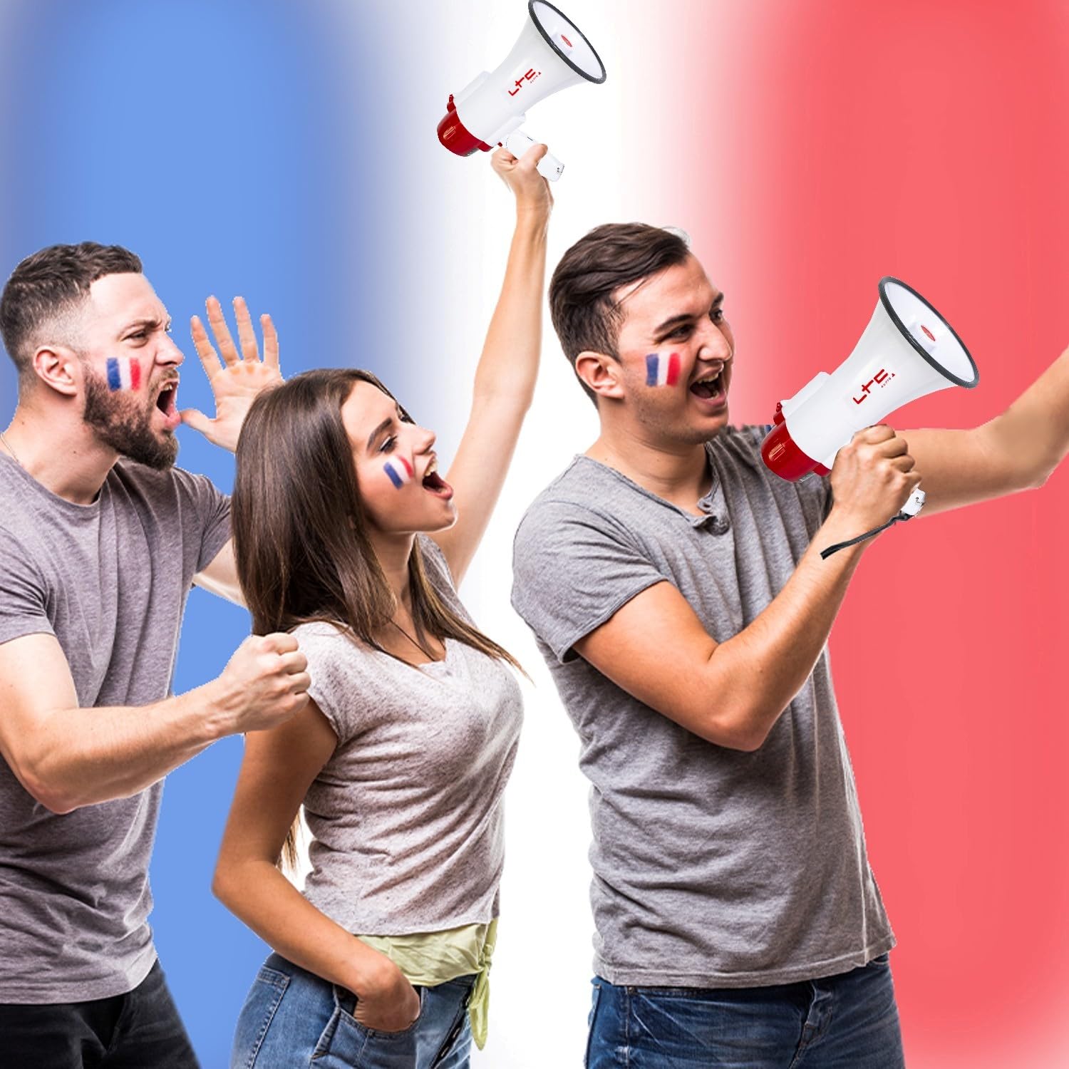 LTC - Pack 4 Mégaphones Rechargeables 20W MEGA20W Portée 250m - Haut parleurs Fête Supporter Manifestation Sport Soirée
