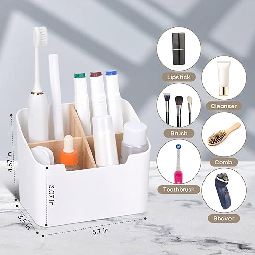 Miniatura 3 de Ayswupt Portacepillos de dientes para baños, soporte eléctrico para cepillos de dientes y pasta de dientes con divisor de bambú para organizador de