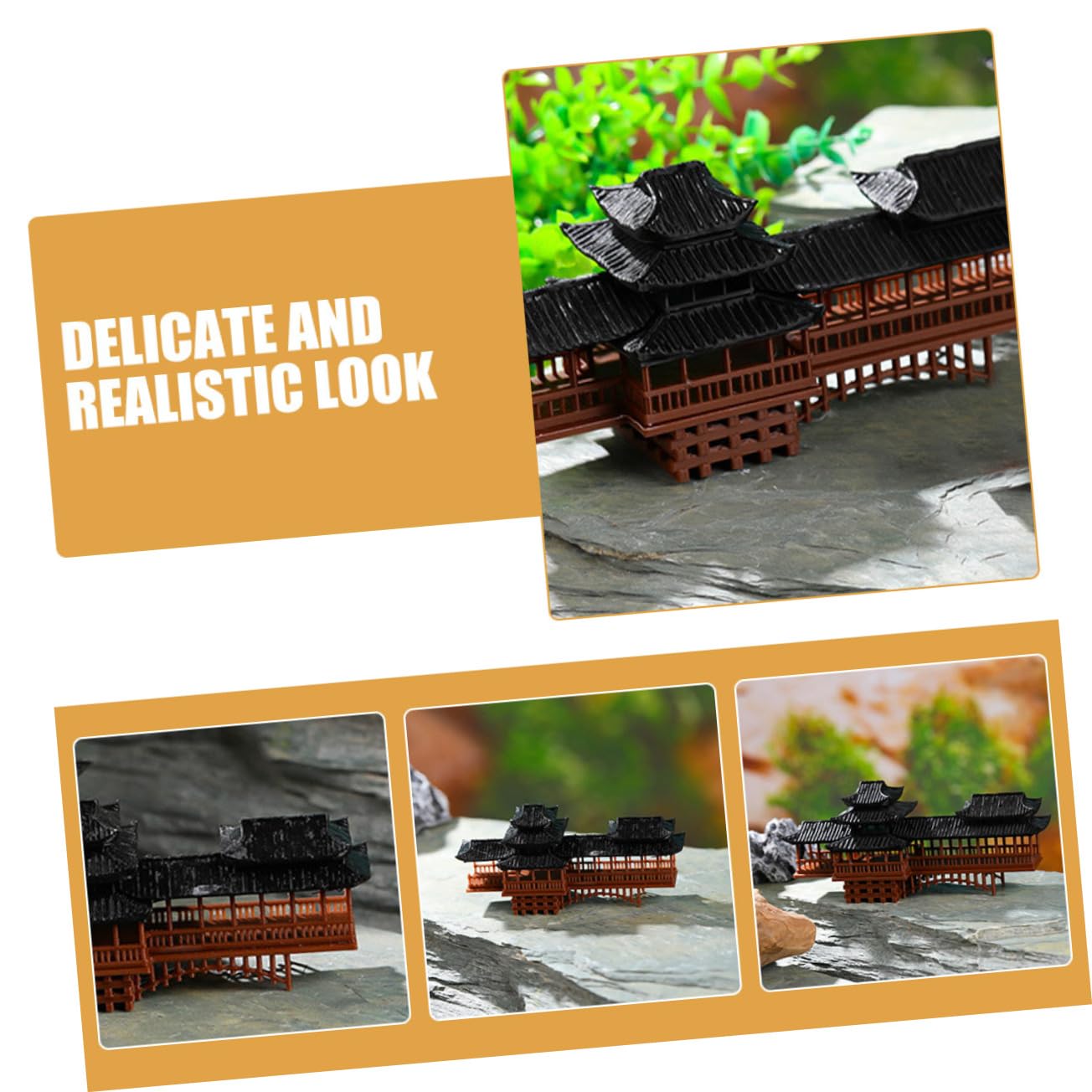 Cabilock Figurine de Mini Pavillon en Plastique Résistante aux Intempéries Détails Fins, Décor de Jardin Asiatique pour Dollhouses et Aquariums, Style Architecture Chinoise Traditionnelle