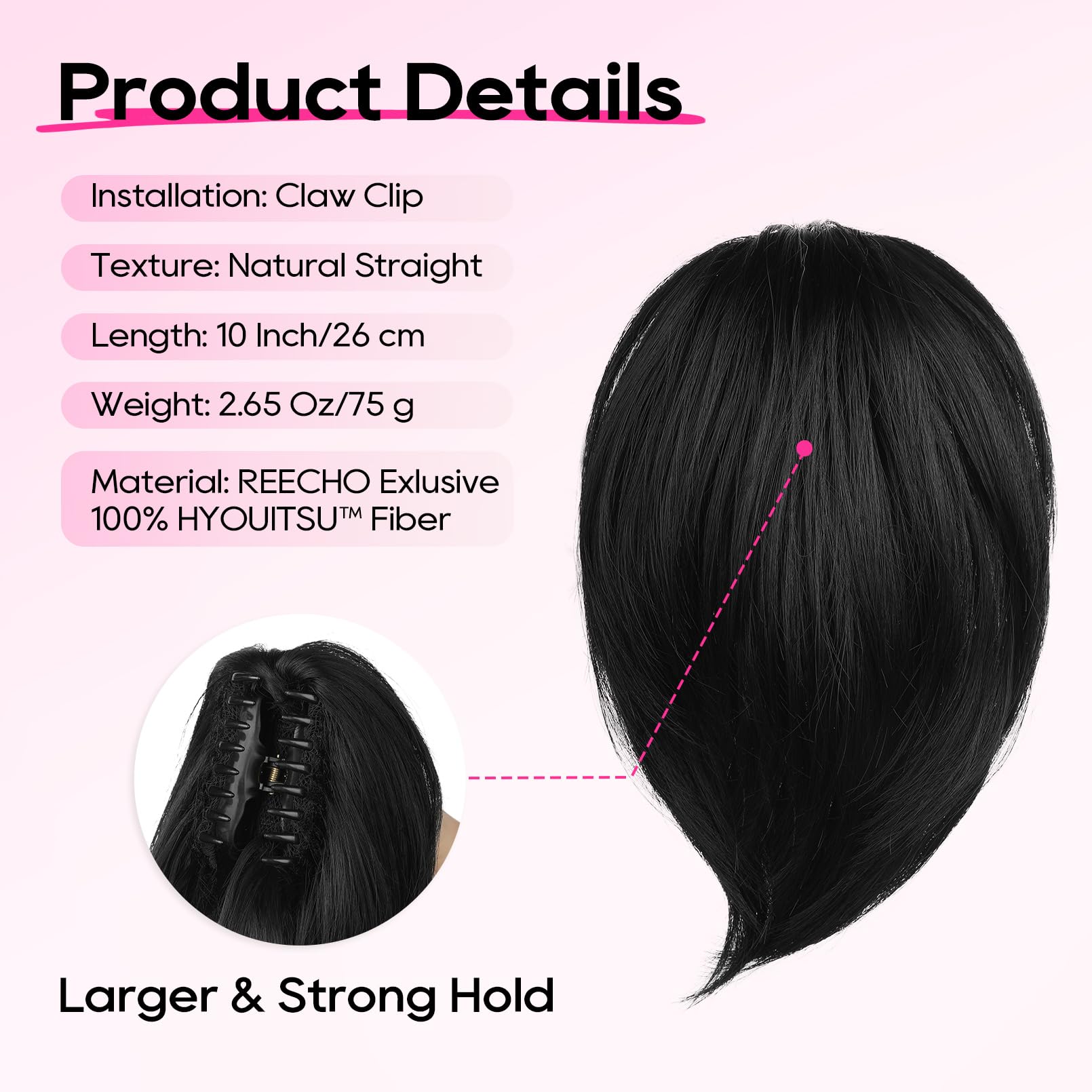 REECHO Ponytail Extension,Claw Clip Hair Bun Hair Piece Short Straight Ponytail Hair Extensions Messy Hair Bun Natural Synthetic Fake Ponytail Hair Pieces for Women- Black - Image 2