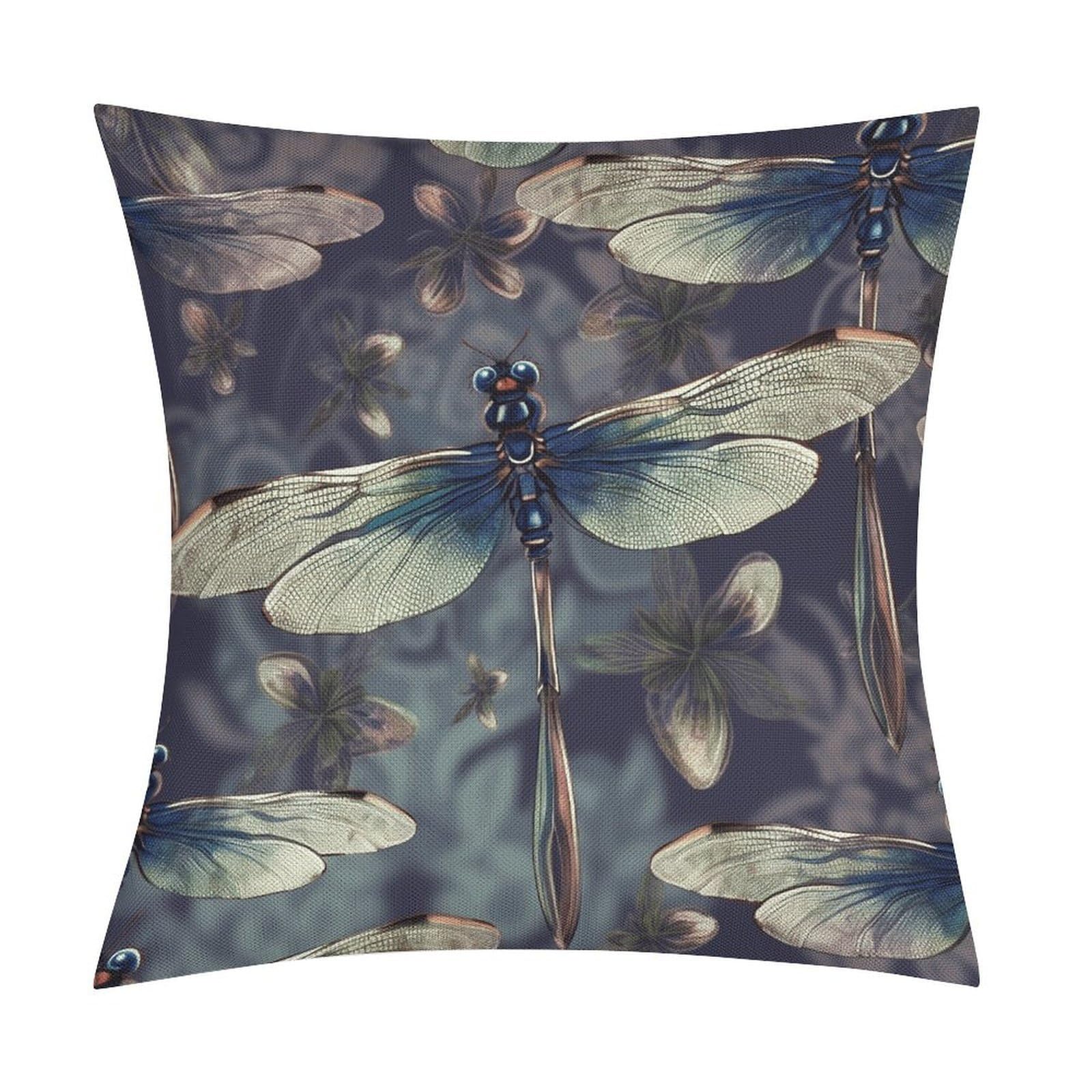 Dragonfly Pattern Pillow Covers 18x18 Inch, Pillow Cases Boho Farmhouse, Throw Pillow Covers for Couch Sofa Bed Spring Home Decor