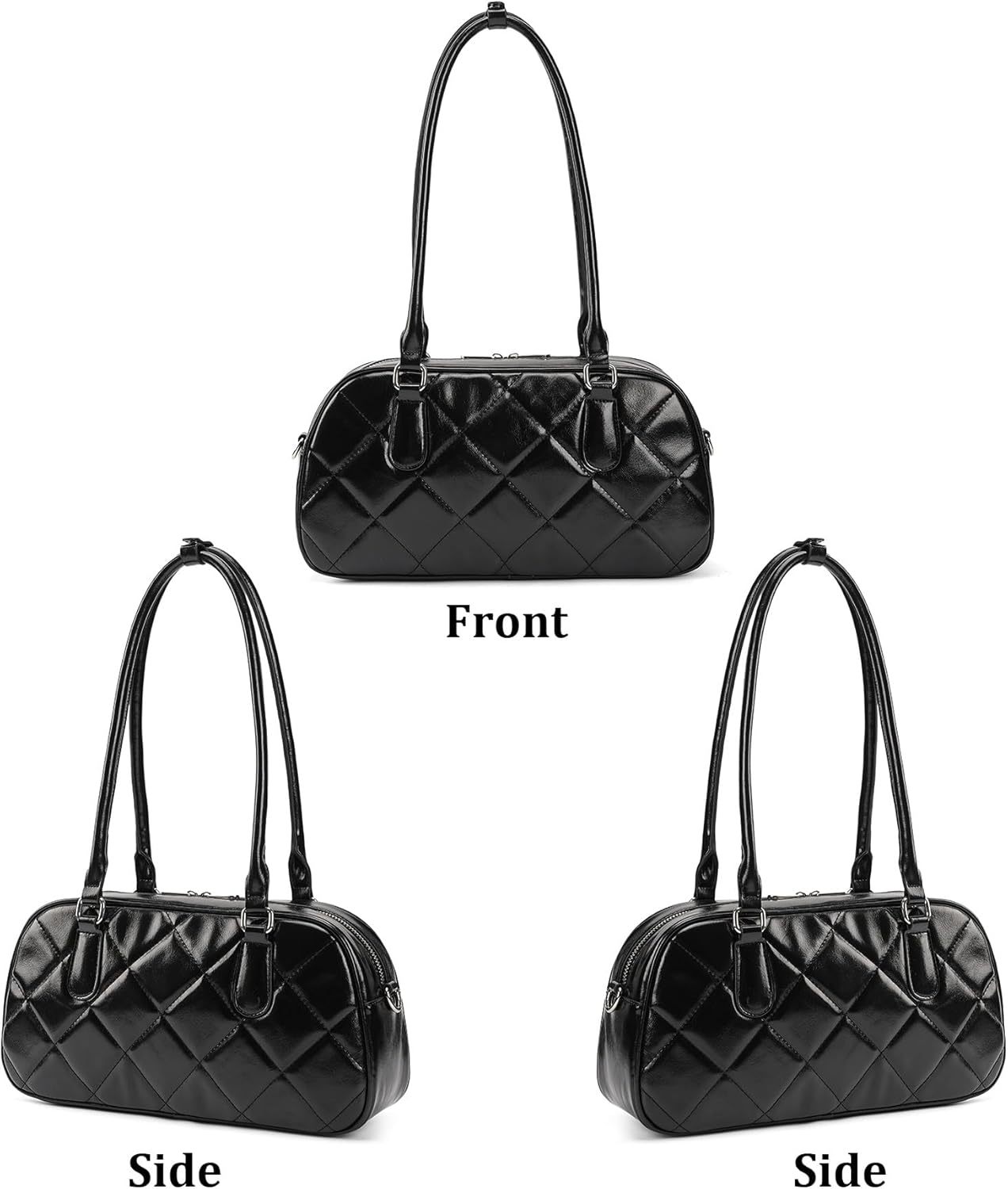 Quilted Shoulder Bag for Women, Retro PU Leather Tote Handbag with Adjustable Strap