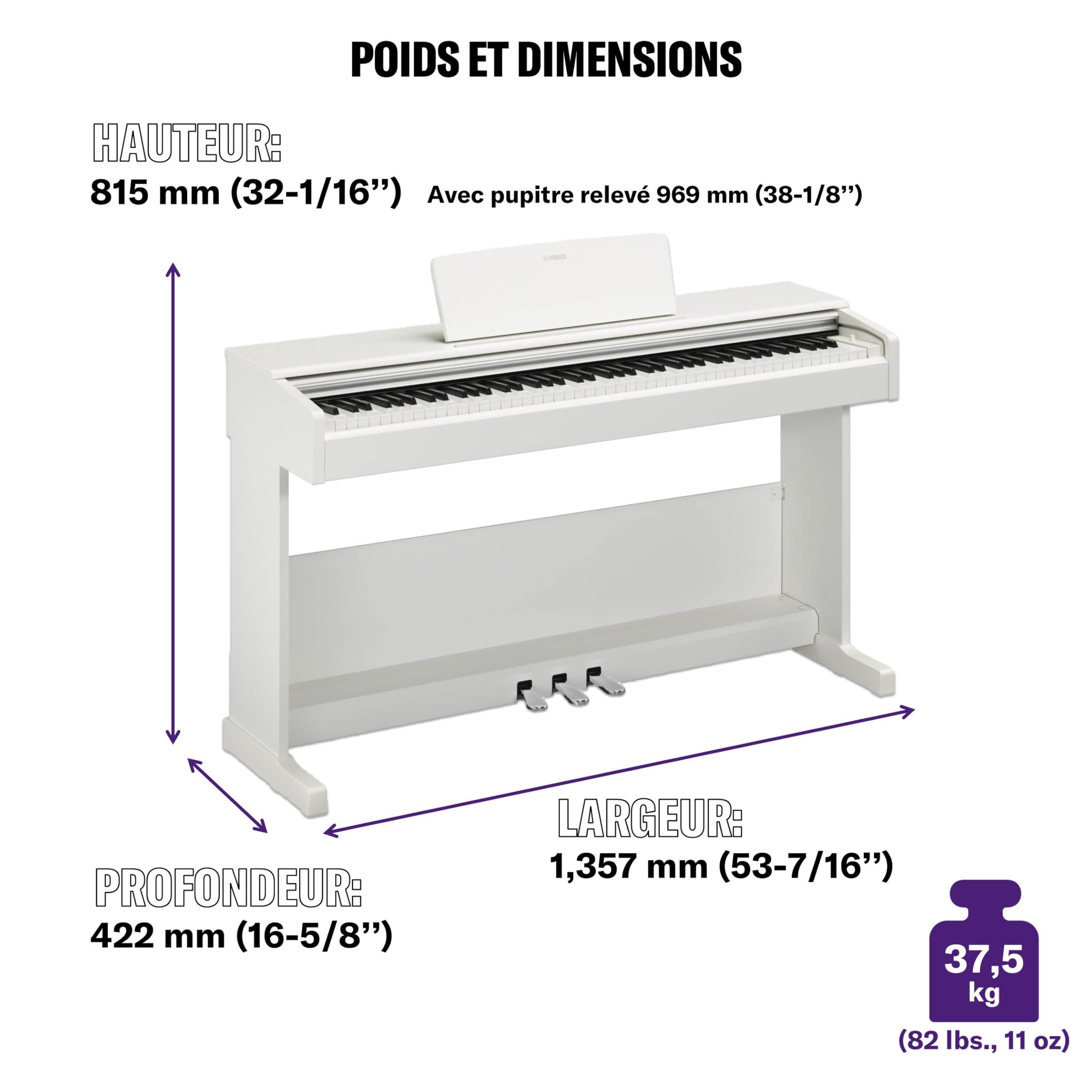YAMAHA ARIUS YDP-105WH Piano Numérique, White – Piano d'Intérieur Moderne et Slim pour Débutants et Amateurs, Jouabilité de Piano Acoustique Authentique