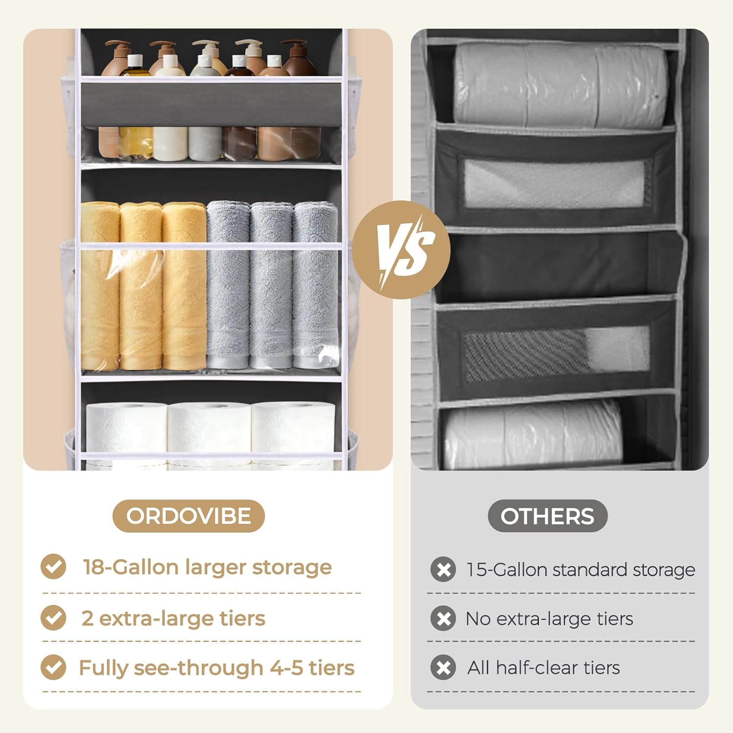 5 Tiers Over Door Organizer with 10 Mesh Side Pockets, 44 lbs Weight Capacity Hanging Storage Organizer with Clear Window Kids Toys, Shoes, Diapers, Dark Gray