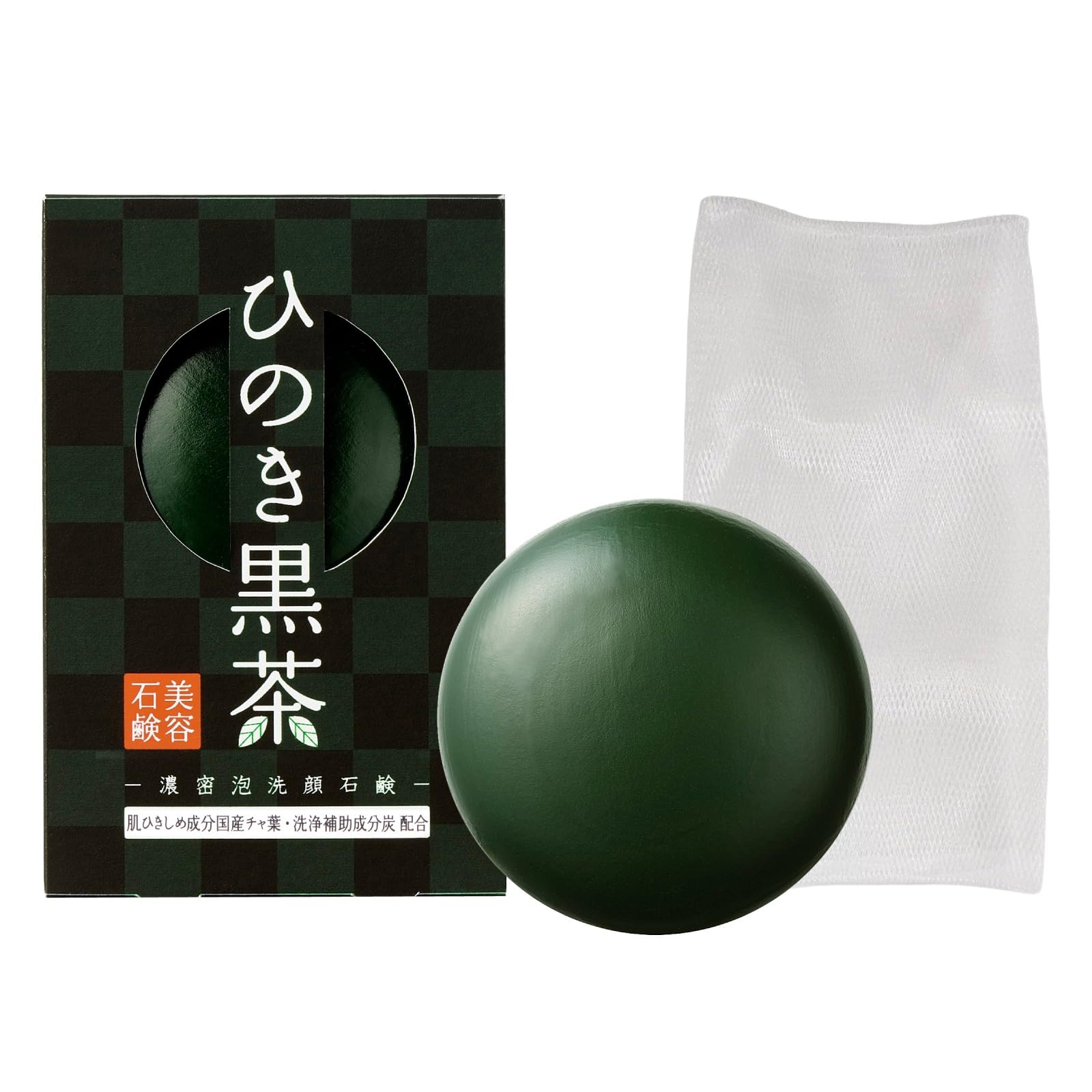 Amazon | 【 ひのき黒茶 】 濃密泡 固形 洗顔石鹸 80g 泡立てネット