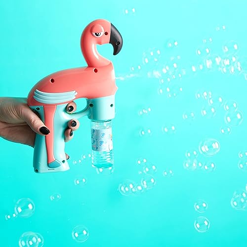Miniatura 5 de Surtido de pistolas de burbujas de flamenco, kit de juego de máquina sopladora de burbujas con luz de flamenco para niños, juego divertido de