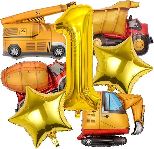 Globos de camión de construcción, globos de aluminio para niños, decoración de fiestas de cumpleaños temáticas de camiones de construcción