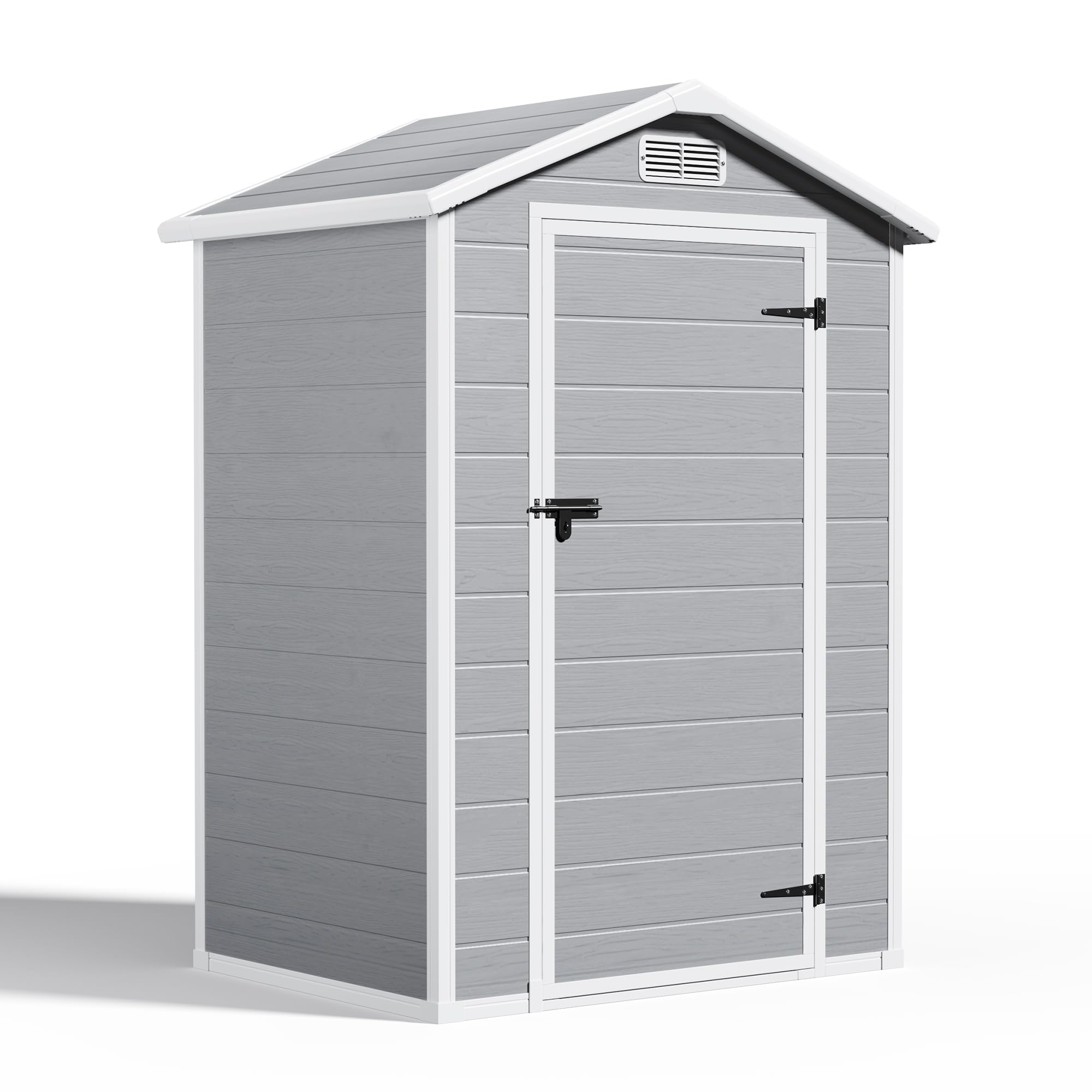 Casetta da Giardino in Resina 122x92x187 cm Capanno Porta Attrezzi con Finestra e Ventilazione Grigio