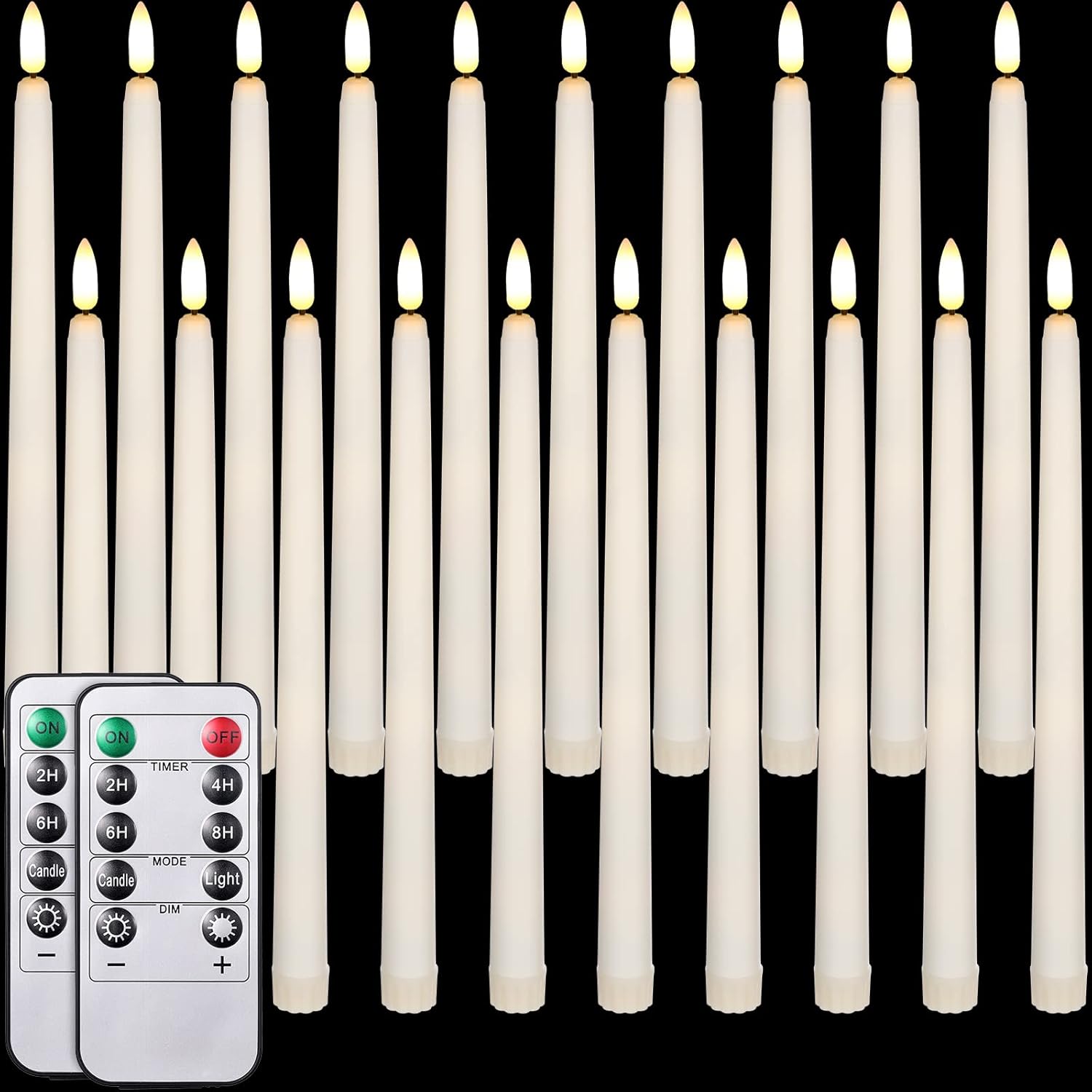 20 Pack Flameless Taper Candles with 2 Remote, Flickering LED Taper Candles Battery Operated Realistic Ivory Faux Wax Candlesticks Light for Wedding Thanksgiving Christmas Party Valentines Decorations