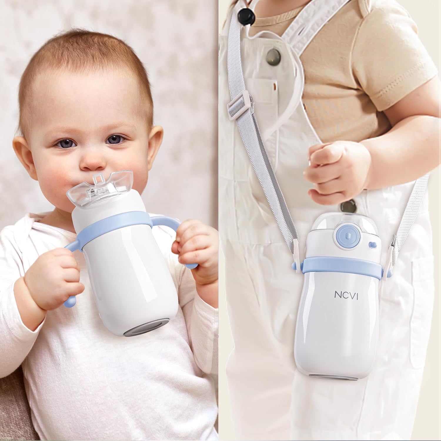 NCVI Kids Stainless Steel Straw Cup for Toddler 1-3 Years Old, Training Tumbler with Straw Spill Proof with Handle, Insulated Bottle to Keep Cold Warm for Water/Milk/Drink, Blue 10floz,Christmas Gift - Image 4