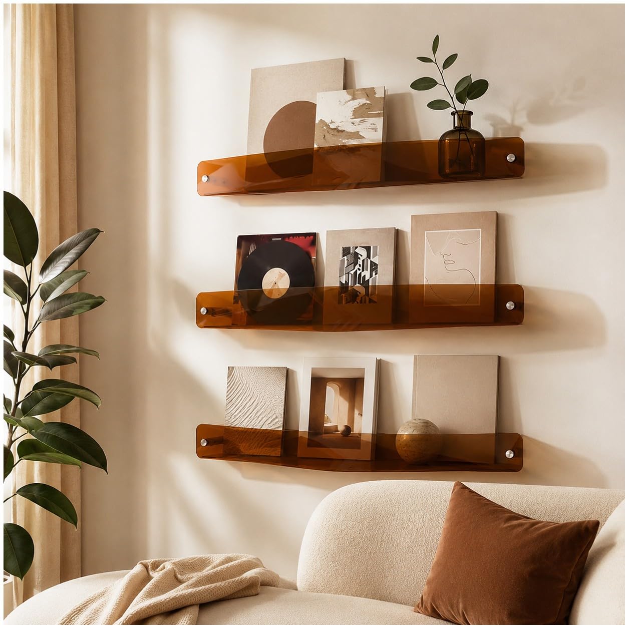 Bananaww Acrylic Wall Bookshelf, Clear Floating Display Shelves, Wall Mounted Picture Ledge for Children’s Books, Magazines, Vinyl Records, Photos and Home Décor