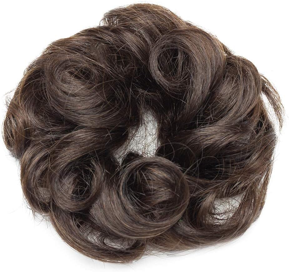 Messy Hair Bun 100% Silky Soft Real Remy Human Hair Extensions Scrunchie Updo Donut Ponytail Extensions #02 Dark Brown Up Do - Image 3