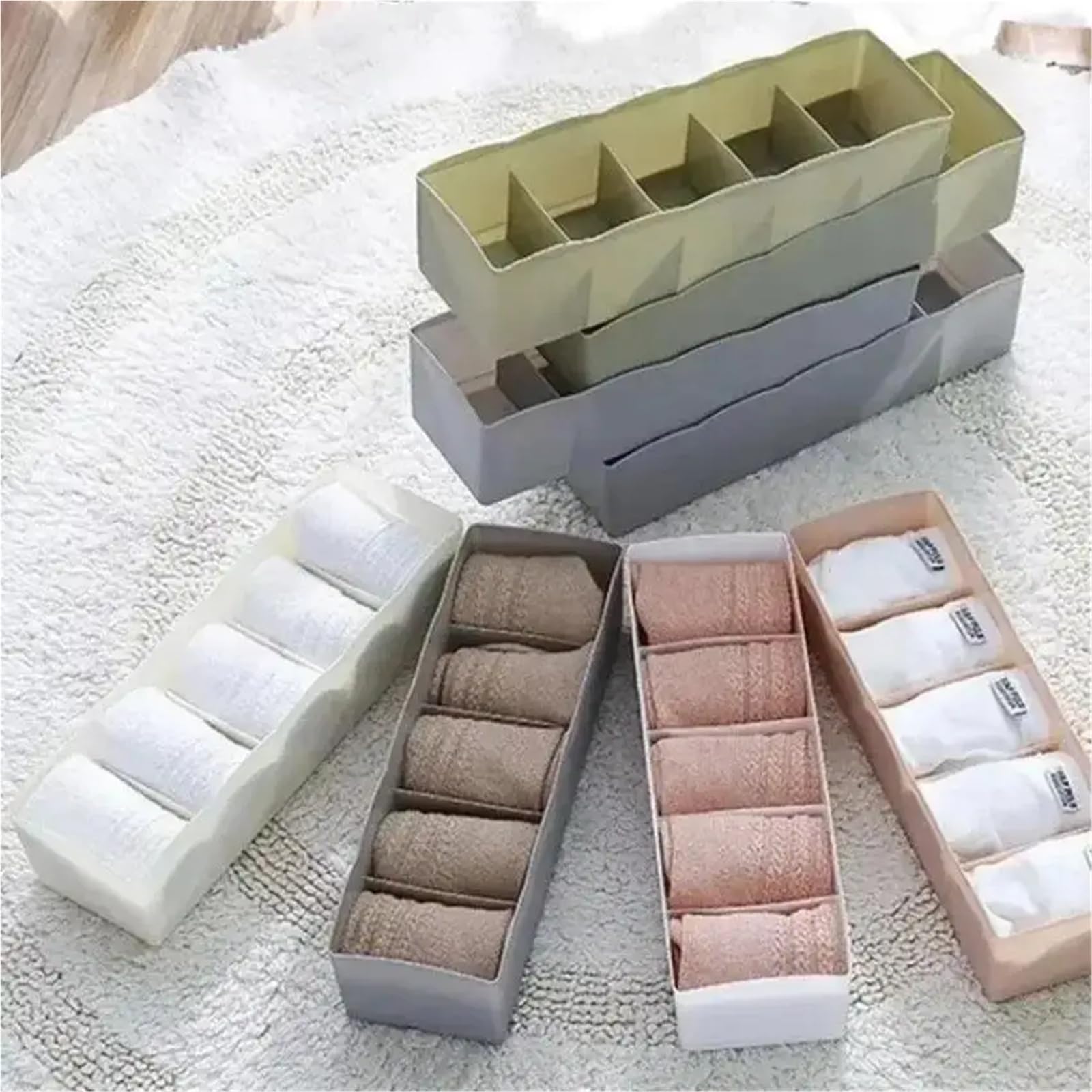 Organizzatore per cassetti di Biancheria Intima, Scatola Porta Calze, Reggiseno, 5 Scomparti, plastica, divisorio per Armadio, Accessorio da scrivania, Cestino per la casa