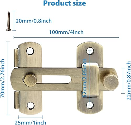 Miniatura 41 de Alise Cerradura de puerta de 4 pulgadas, cerradura de puerta de seguridad para valla de madera de granero, puertas francesas deslizantes, accesorios