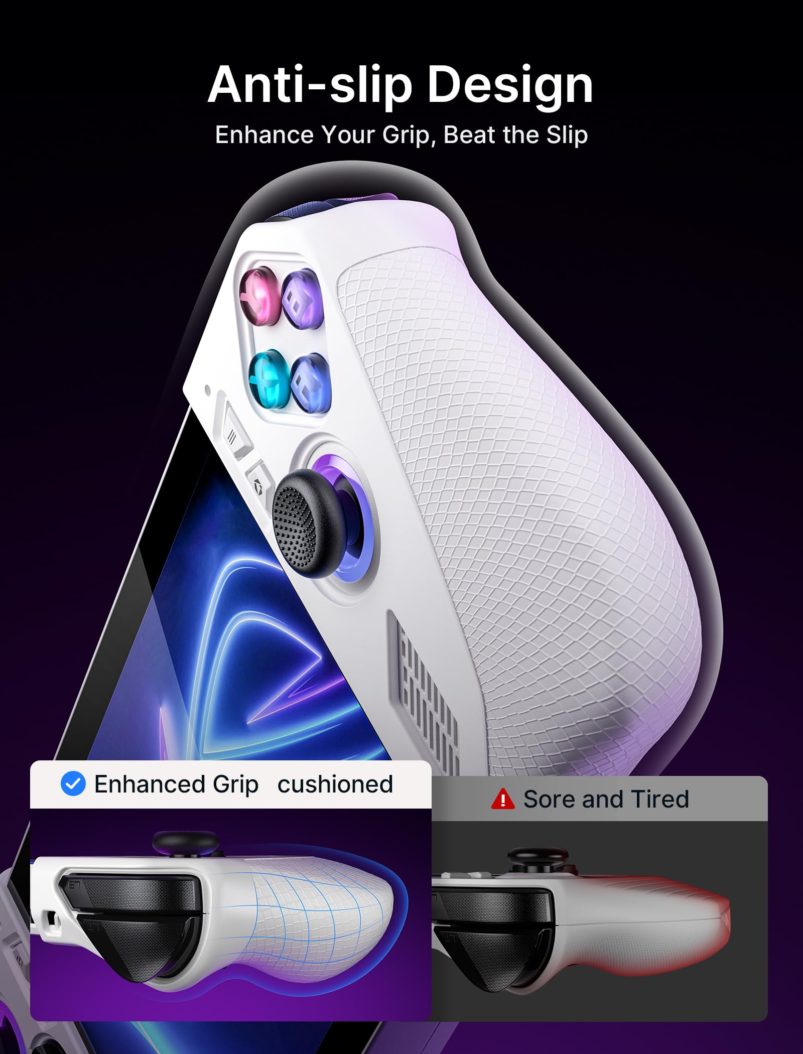 JSAUX Set di custodie protettive in silicone compatibili con ROG Ally, ROG Ally Grip Skin, ROG Ally Thumb Caps, Back Button Sticky Pad, Silicone Sleeve Set, Rog Ally 2023 Accessories – PC0201