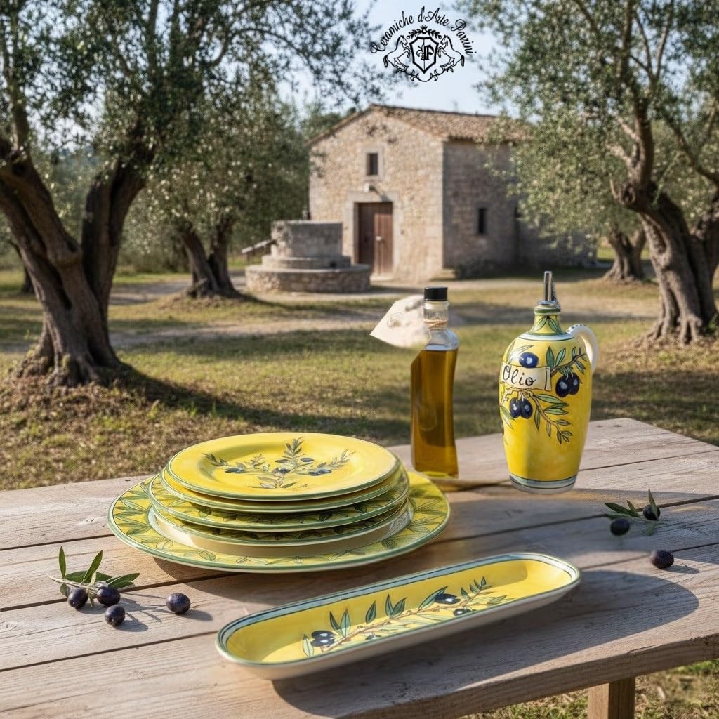 CERAMICHE D'ARTE PARRINI - Italian Ceramic Art Pottery Oil Cruet Bottle Hand Painted Decorated Olives Made in ITALY Tuscan