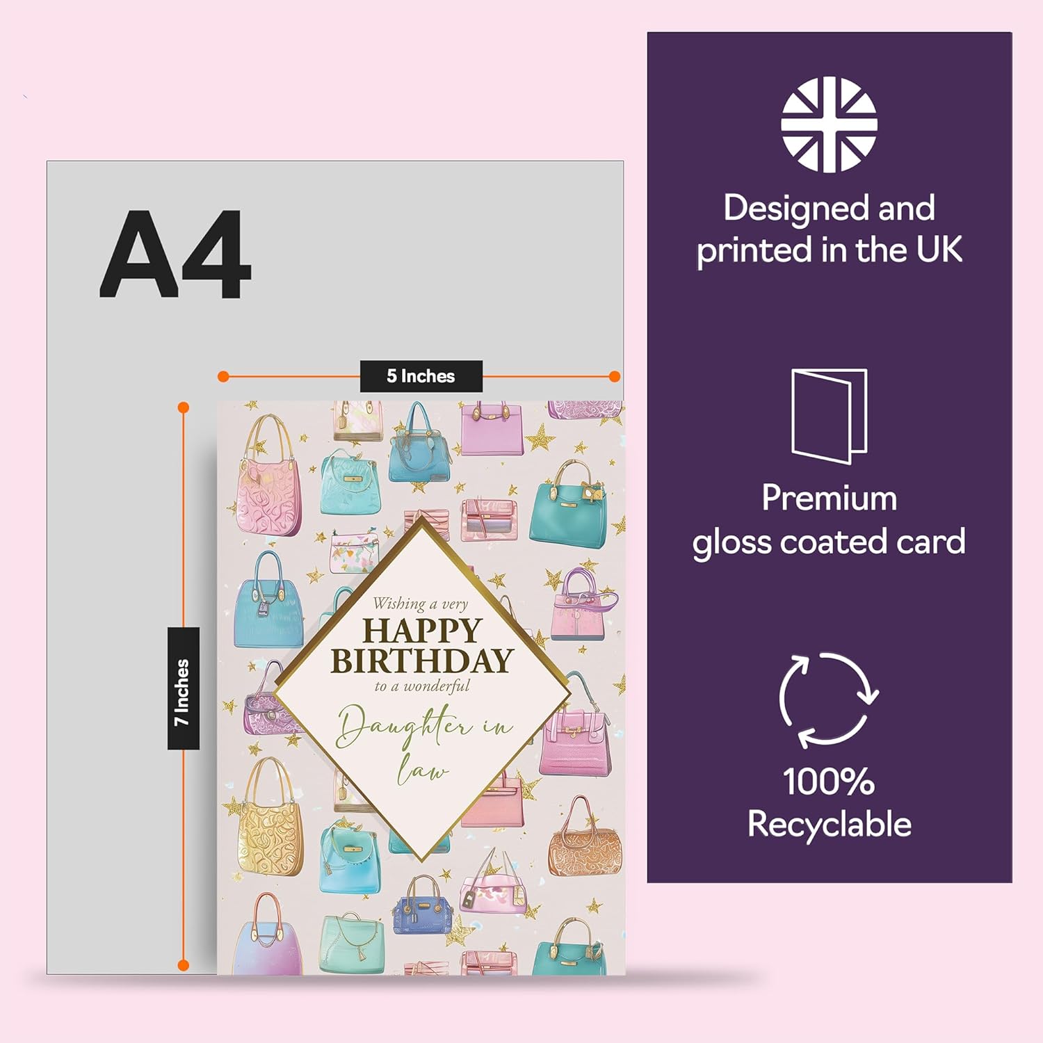Daughter in Law Birthday Card - Luxury Handbags - Happy Birthday Card for Daughter in Law from Father Dad Mother Mum, 5x7 Inch Fashion Bags Bday Greeting Cards