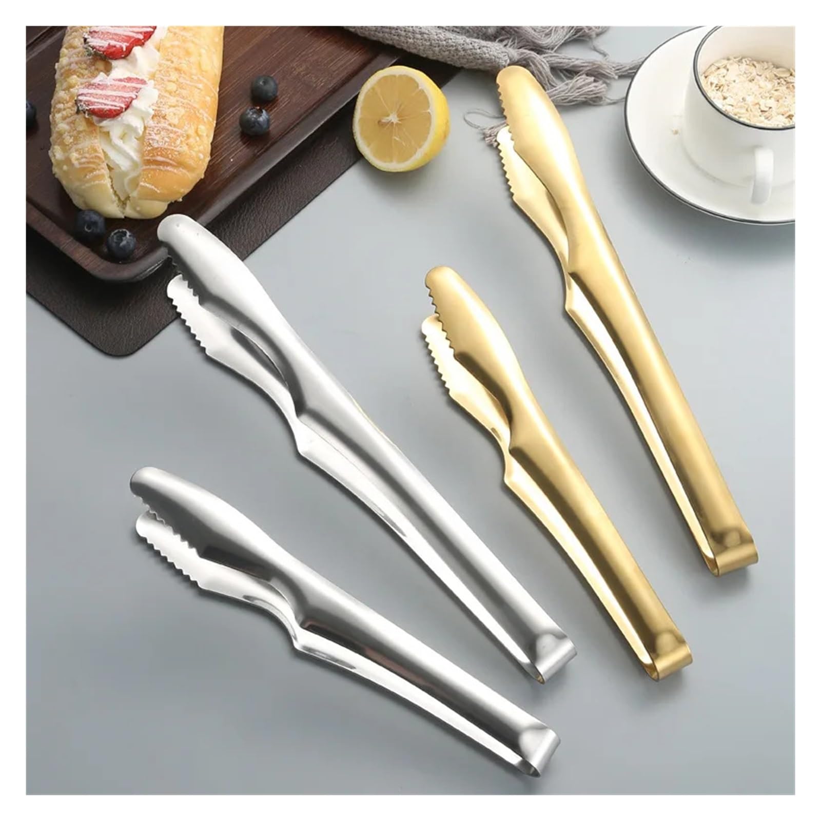Pinzas para barbacoa, Pinzas de acero inoxidable 9 a 12 pulgadas multicolores for cocinar hielo ensalada barbacoa(9 Inches Gold)