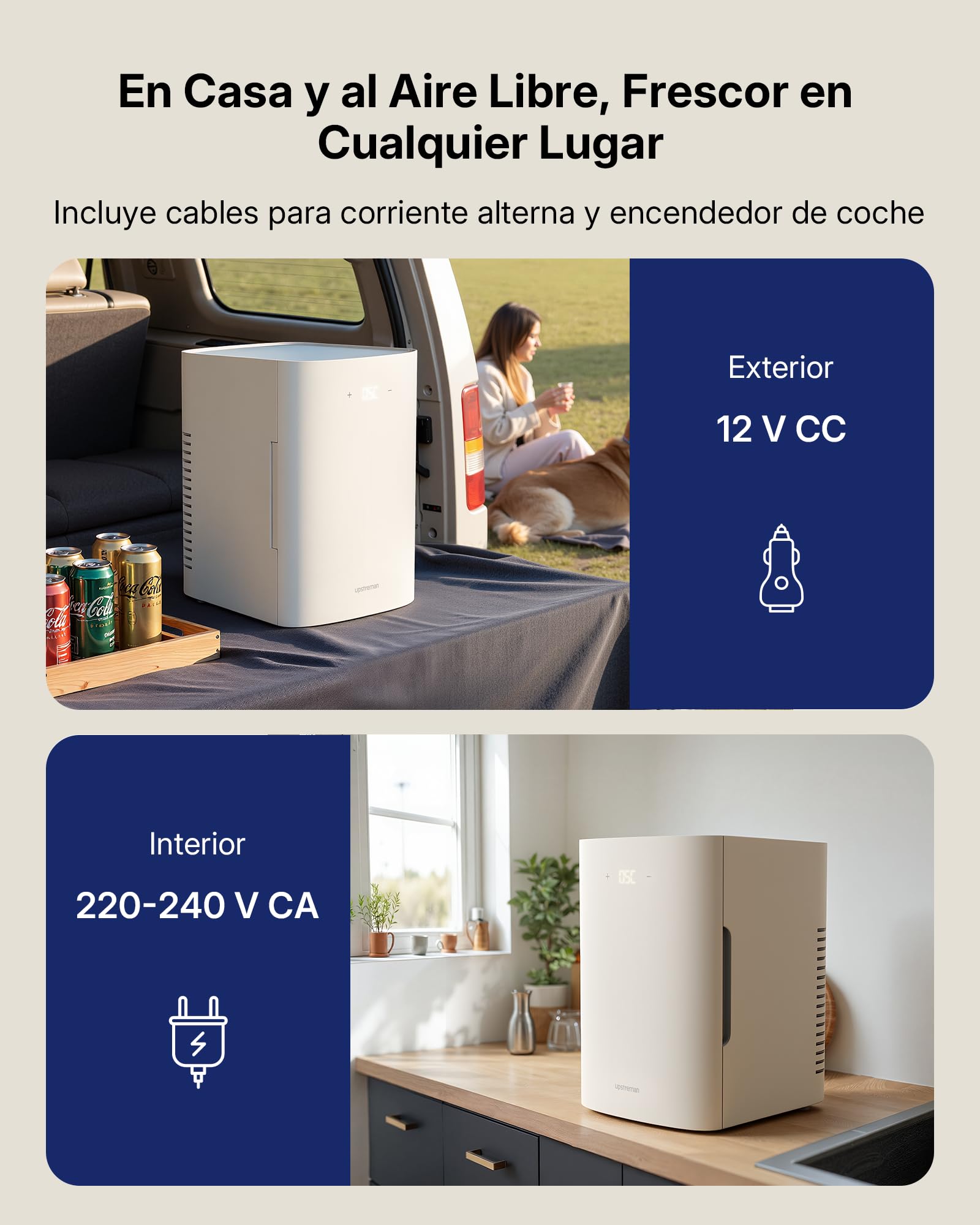 Upstreman 13L Mini Nevera, 12V/220V Portátil, TR13 | Para Habitación Oficina Coche Caravanas Camping, Función Enfriamiento y Calentamiento, Para Skincare Cosméticos