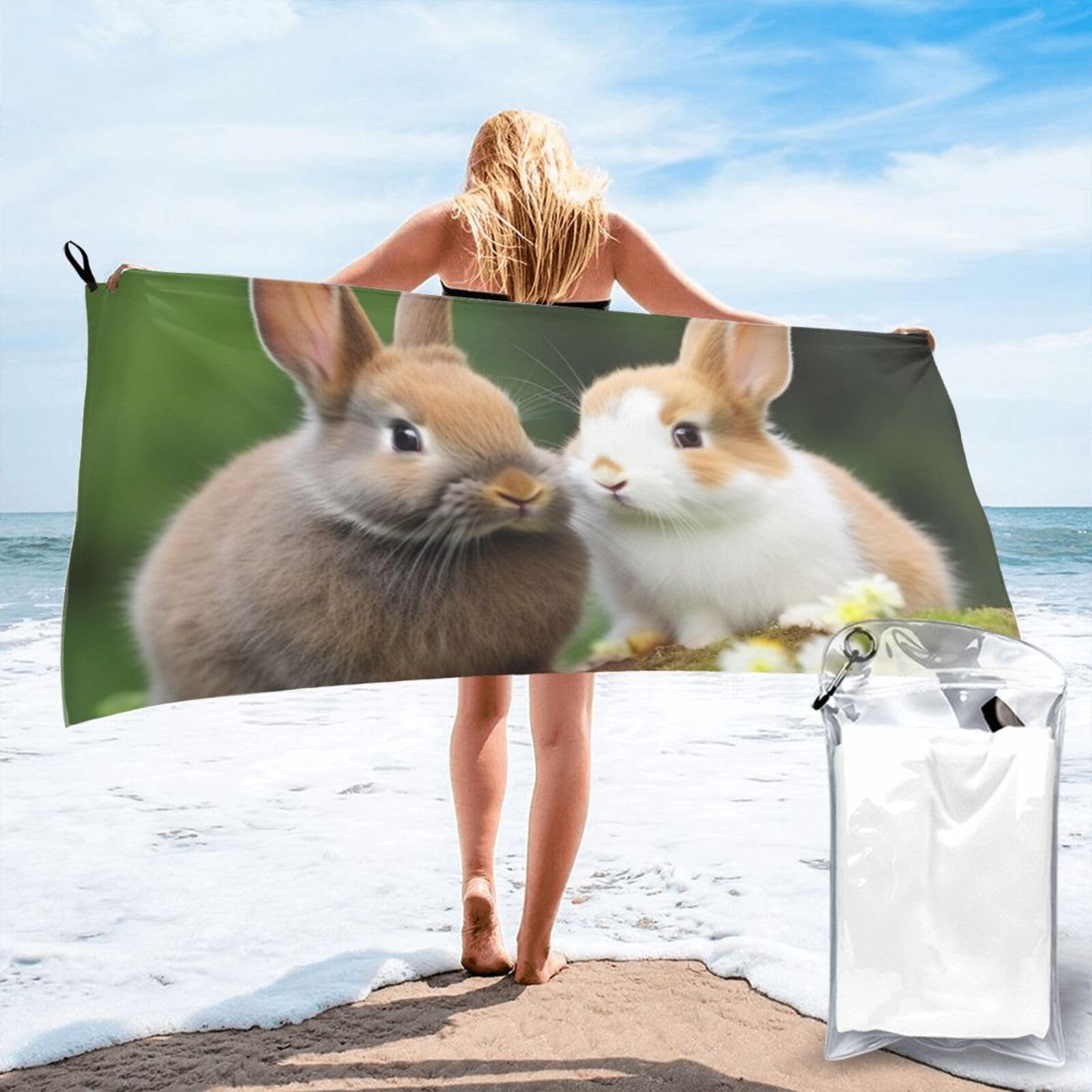 Serviette de plage en microfibre 80x160 cm motif lapins mignons