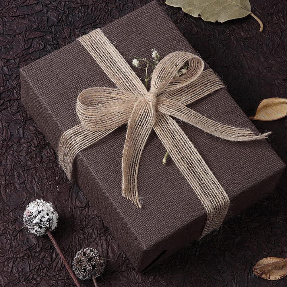 Ribbons For Gift Wrapping Ribbon For Fabric Satin Ribbons Retro Konopia Linowa Zip Prezent Pudełko Dekoracyjne Z Ciastem Do Pieczenia Ozdobny Stały Kolor Kok Motyl Wysokiej Jakości Wstążka-Retro Ciemn