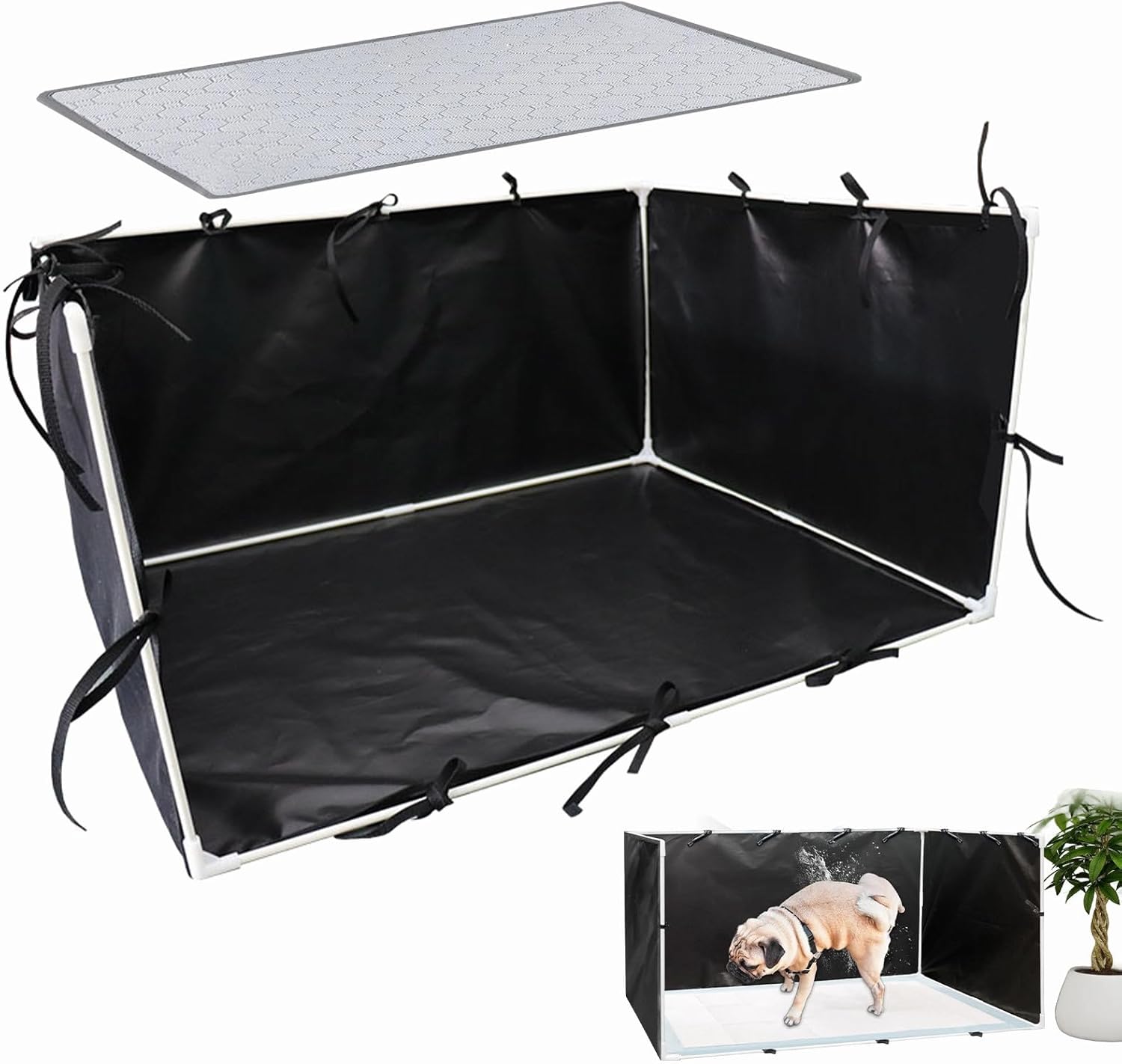 Dog Pad Holder - Puppy Toilet Box, Splash Guard Fence | Raised Pet Training Litter Indoor Outdoor Gear, Easy Clean Structure with Adjustable Frame for Pets Secure Comfort 600D Durablle Material