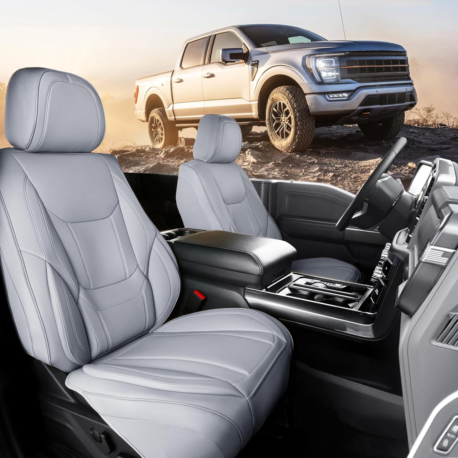 Coverland Custom Fit Car Seat Covers for Truck Compatible with [Silverado 3500HD, Ram 3500, Frontier, Tacoma] Premium Waterproof Non-Slip Interior Seat Protector [Front Gray- Size Chart A22]