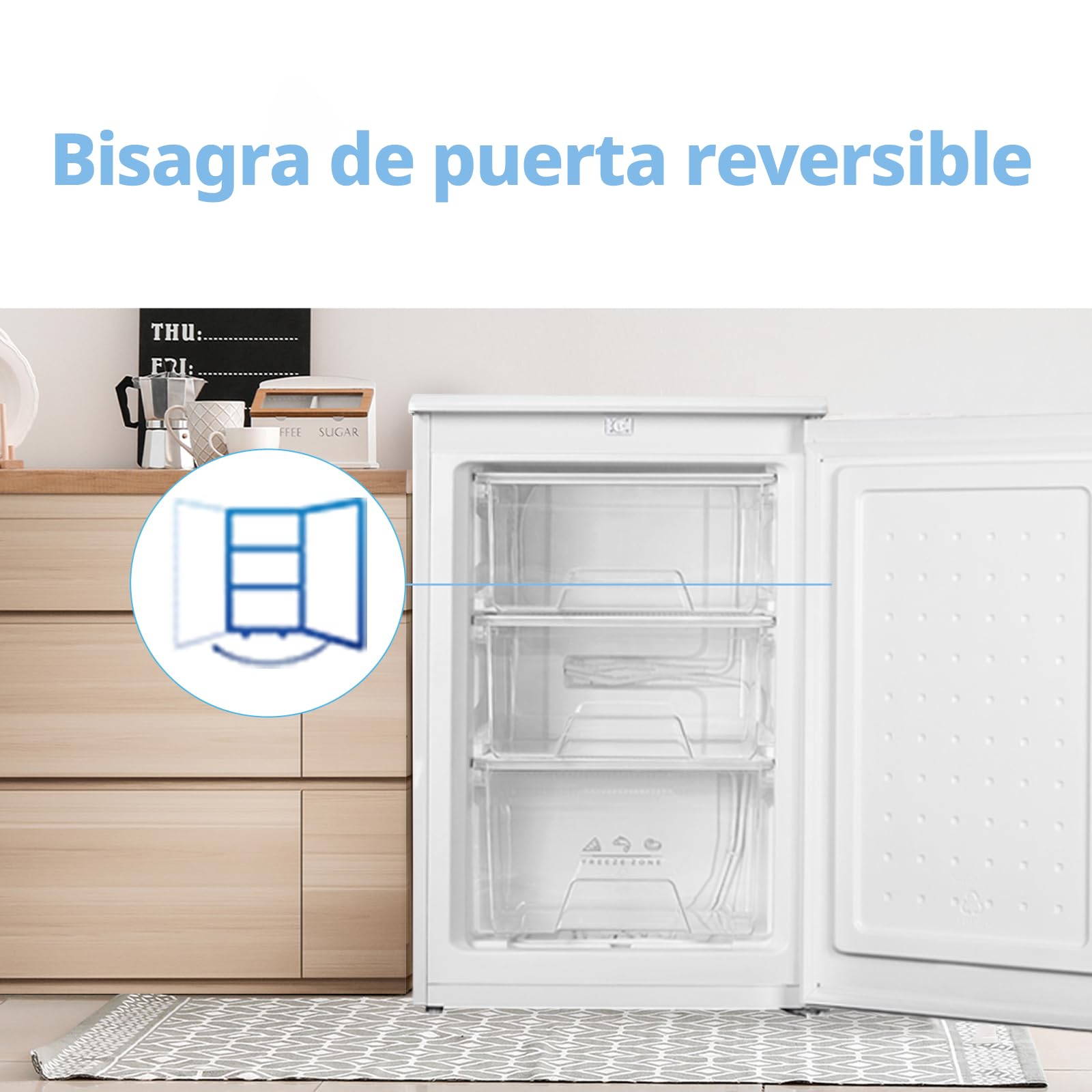 COMFEE' RCU83WH3EU(E) Congelador vertical independiente 88 Litros, 3 cajones, Congelador de gran capacidad, Termostato ajustable, Puerta reversible, Blanco - 4