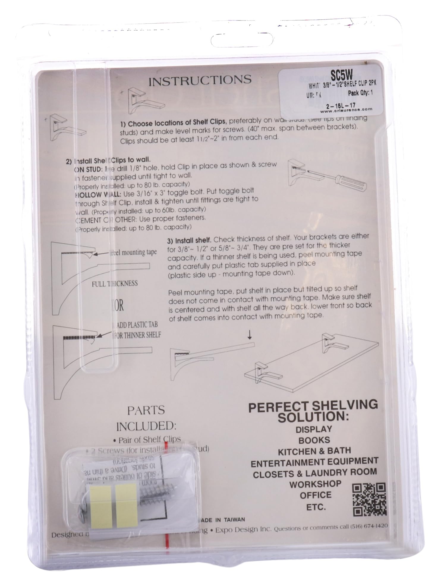 CRL White - Soporte para estante de vidrio de aluminio para vidrio de 3/8 pulgadas a 1/2 pulgadas