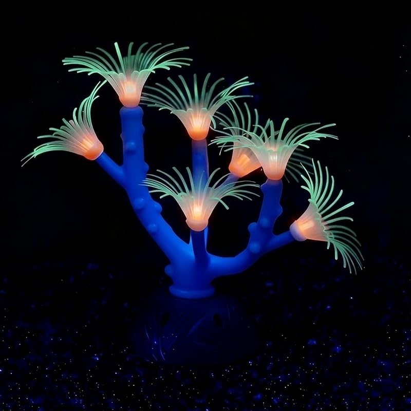 Enfeite de Coral Artificial de Silicone Macio com Efeito Fluorescente para Aquário ZtohPyo – Azul, 1 Unidade