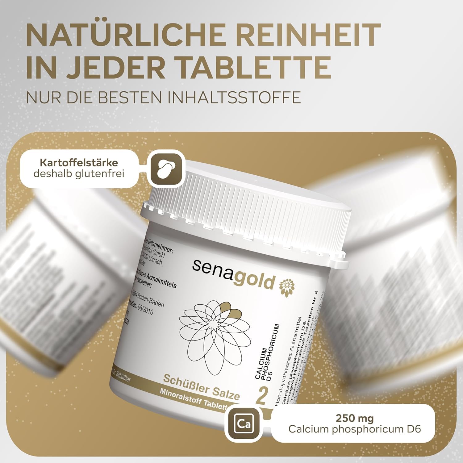 Senagold Schüssler Salze Nr. 2 – Calcium phosphoricum D6 – 1000 Tabletten – Das Salz der Knochen und Zähne - gluten- & alkoholfrei – hergestellt nach Homöopathischem Arzneibuch in Deutschland