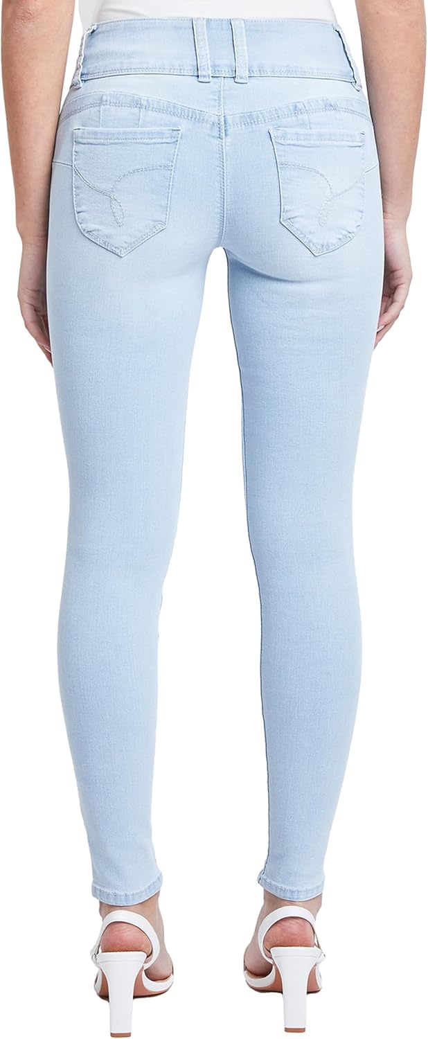 YMI Womens YMI Women's Junior Mid-Rise Wannabettabutt 3-Button Recycled Fibers Skinny Jeans - Image 3