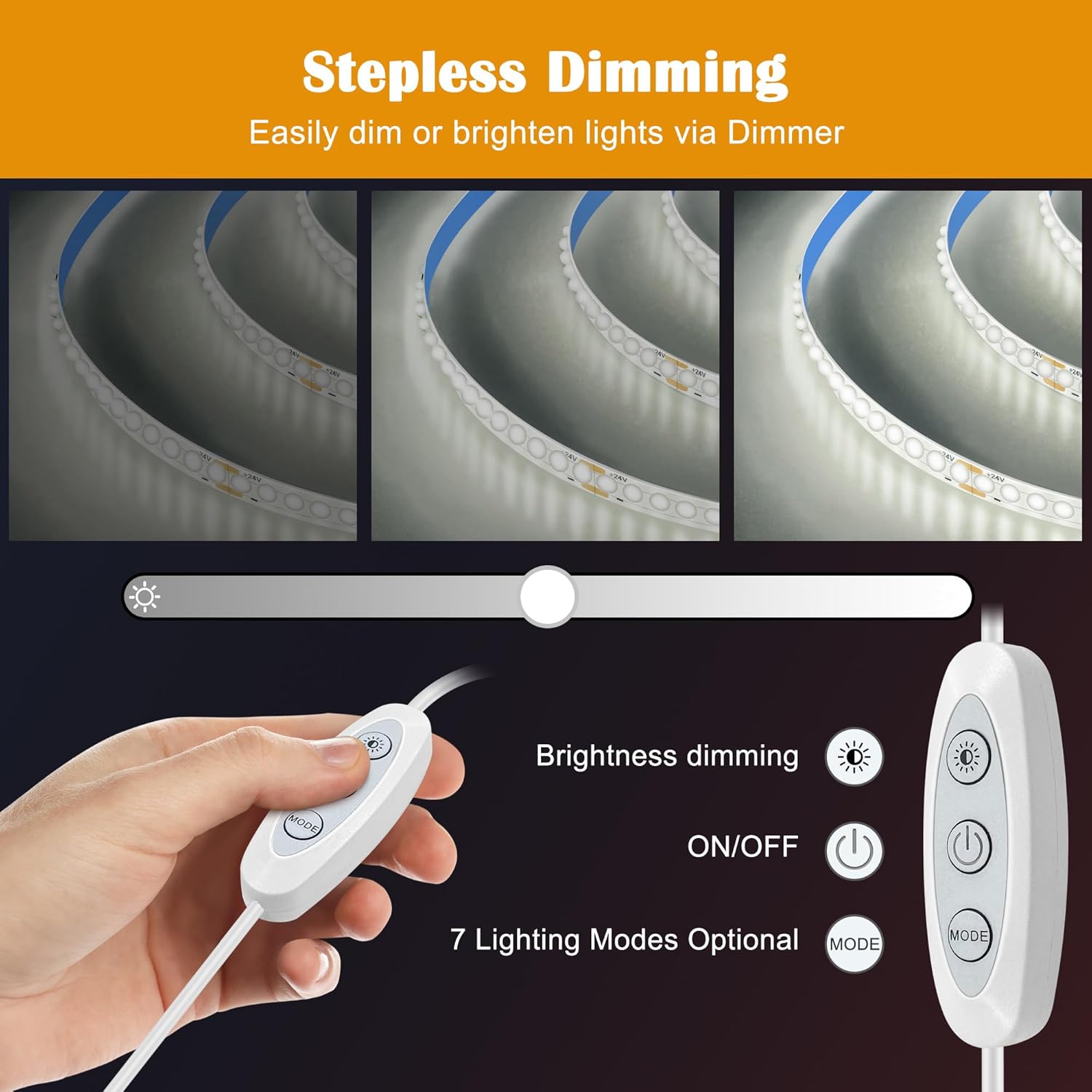 White COB LED Strip Lights, 16.4ft Dimmable 6500K LED Light Strip Daylight White, 910 LEDs 24V Flexible Led Lights for Bedroom, Kitchen, Under Cabinet Lights, Mirror, TV Backlights