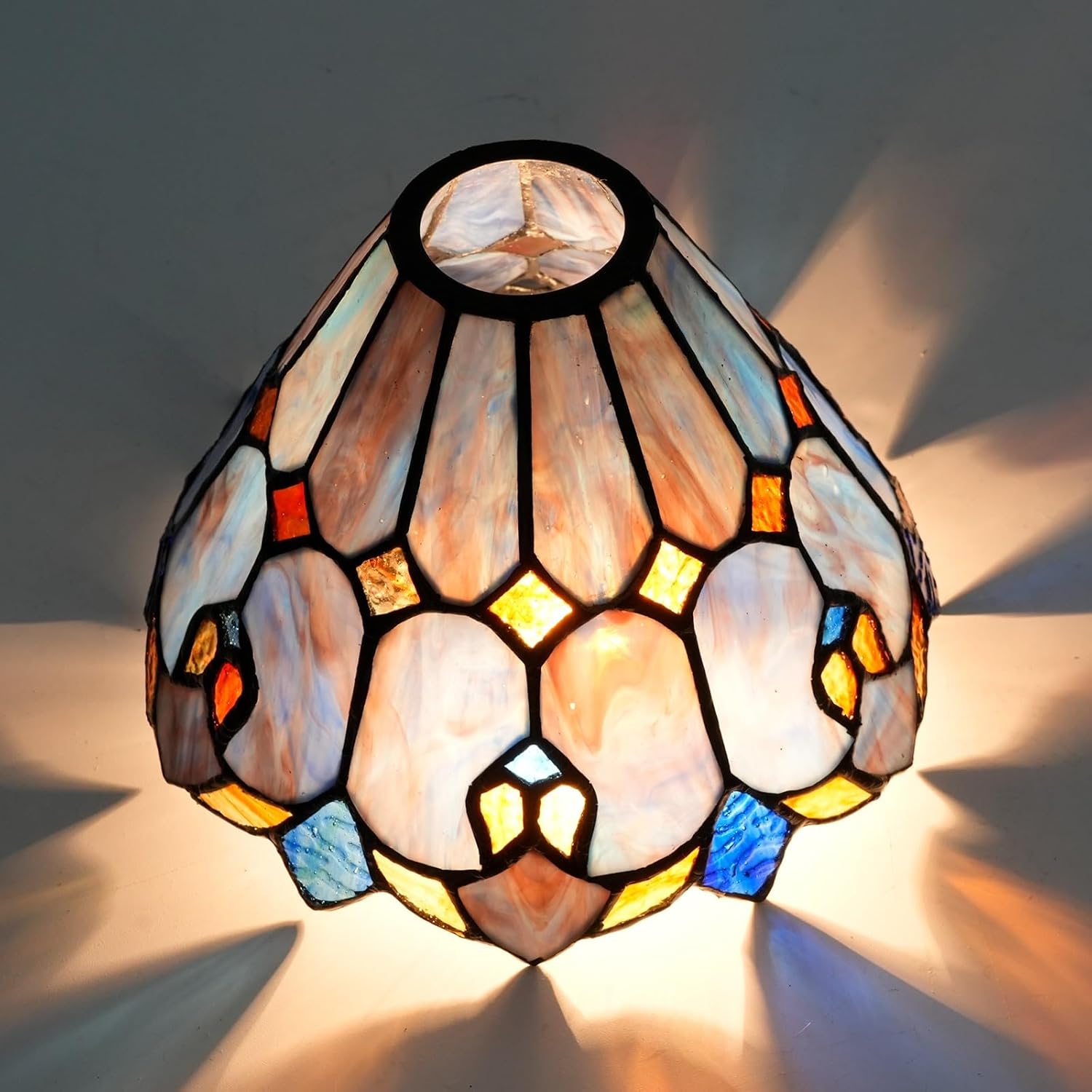 Tiffany Replacement Lamp Shade, 8 Inch Purple Umbrella Stained Glass Lamp Shade Vintage Art Decor Large Opening Lampshades for Table Lamp Chandelier Light Wall lamp